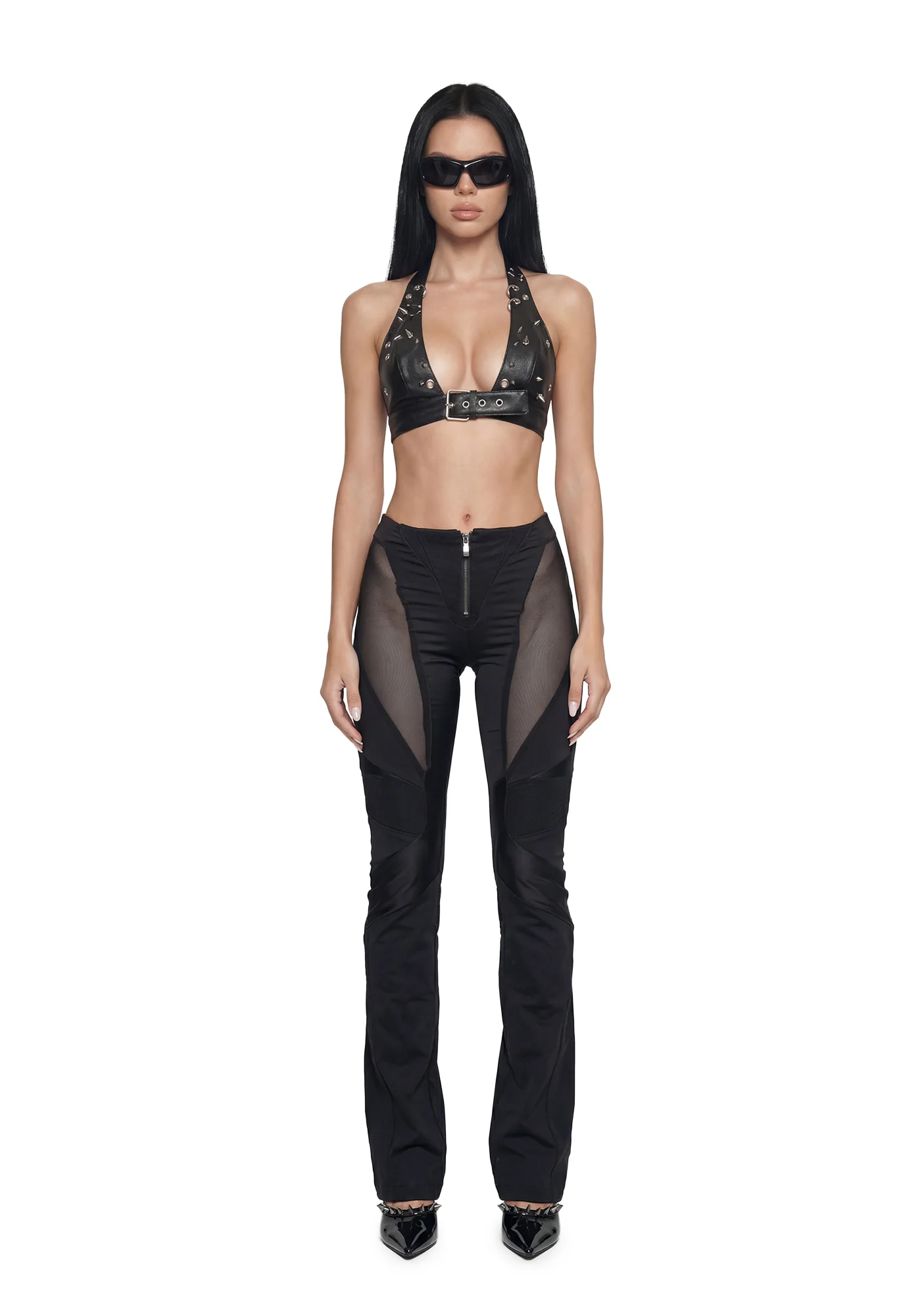 Moto Denim Mesh Pants - Black - Image 3