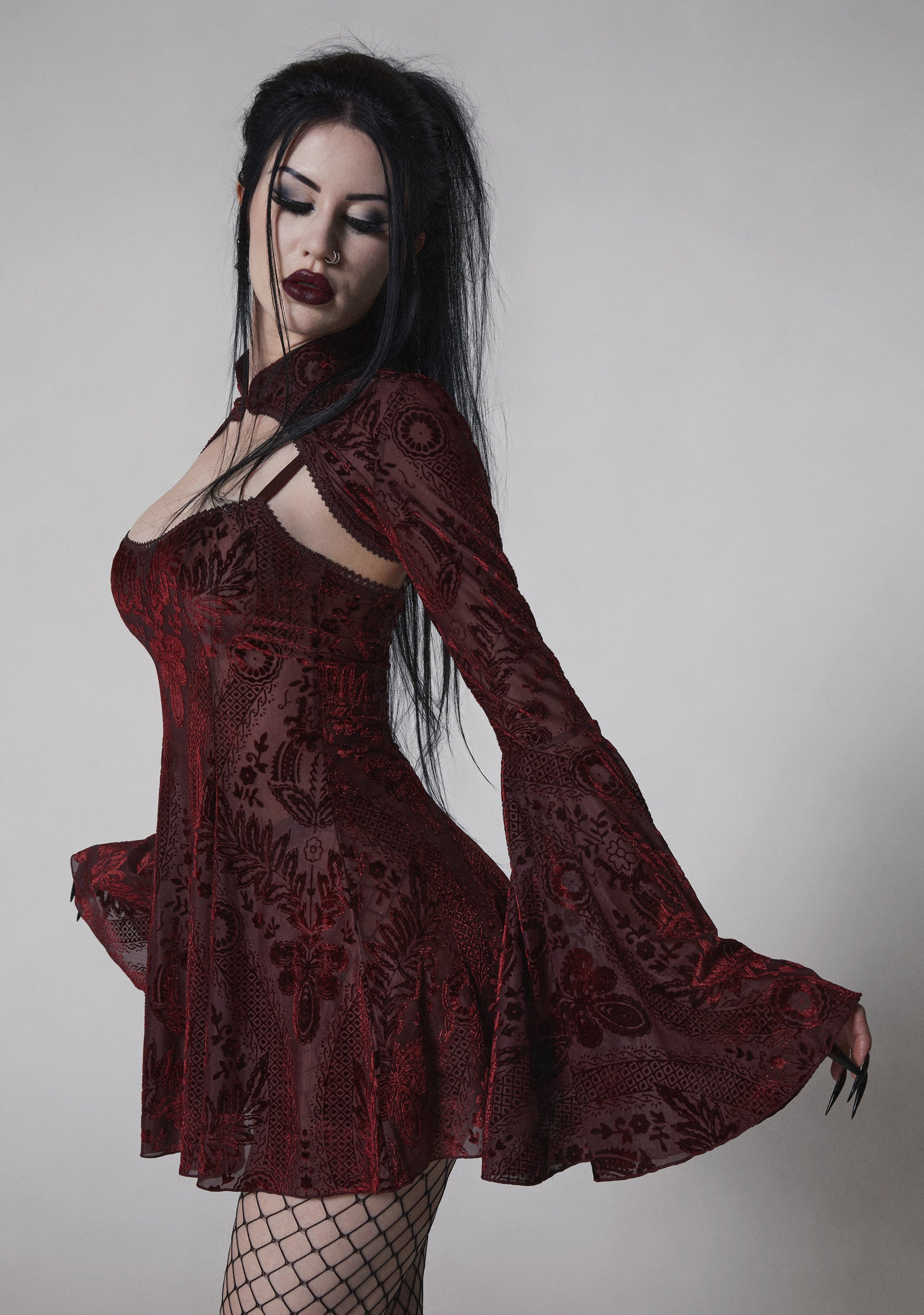 Druid’S Sister Mini Dress And Shrug Set - Wine - Image 8