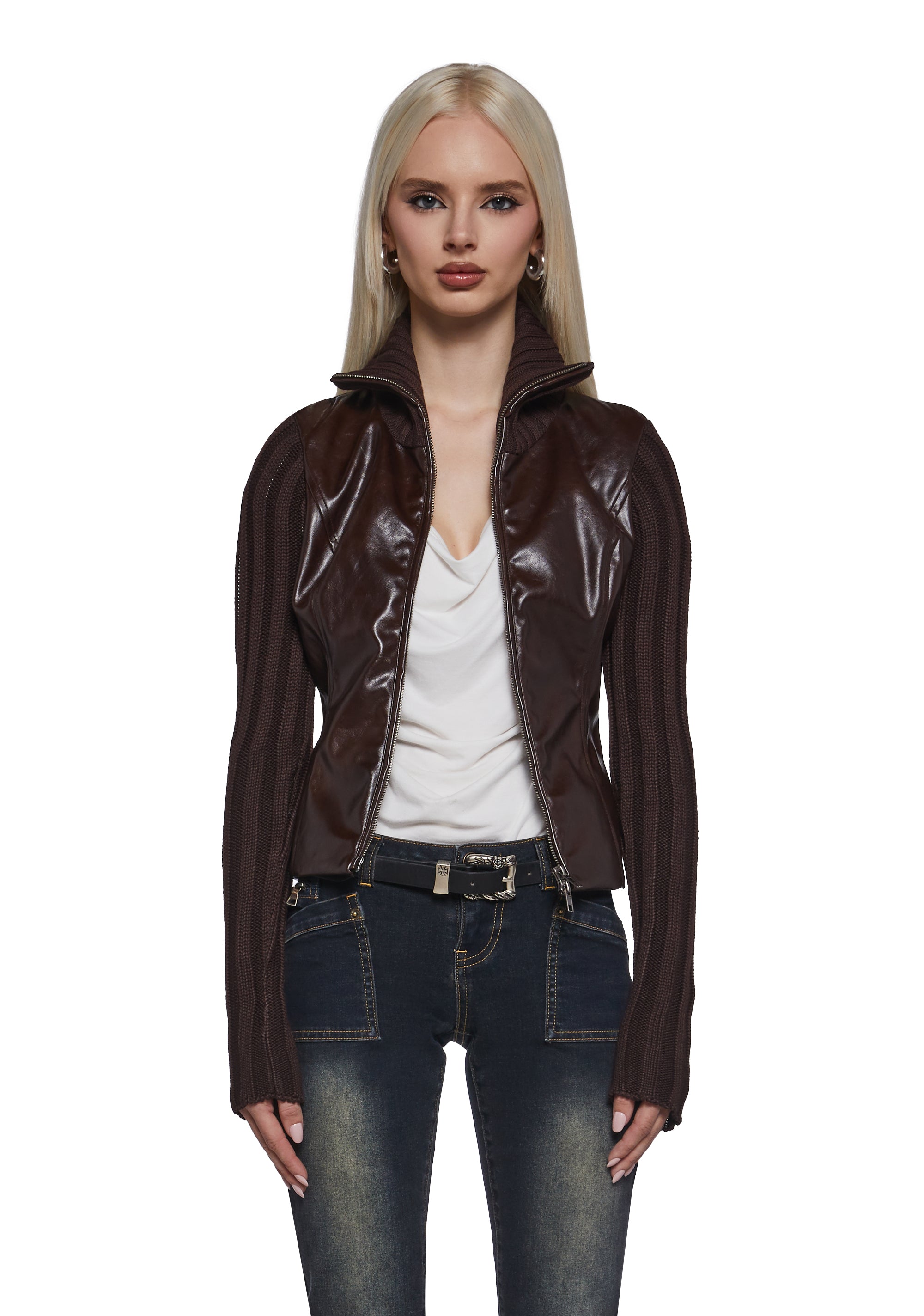 Tara Vegan Leather Knit Sweater - Image 6