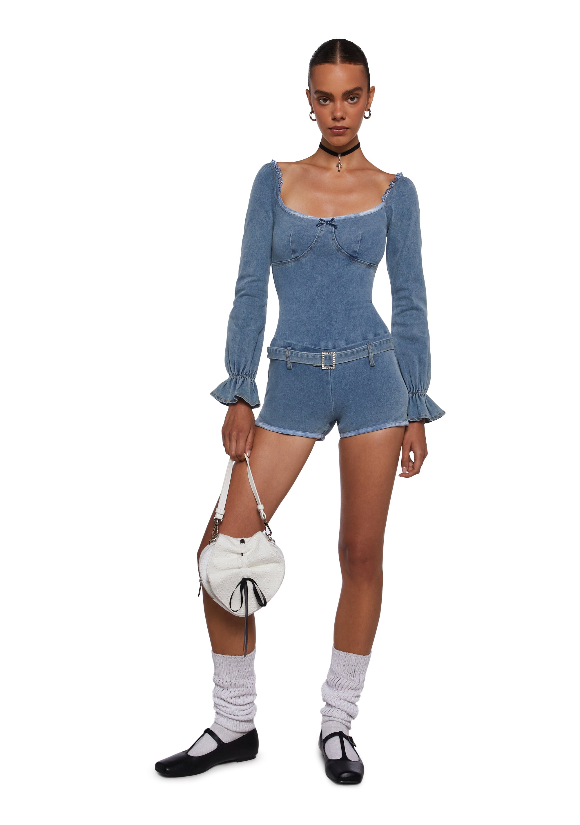 Flirt And Tell Denim Romper - Image 2
