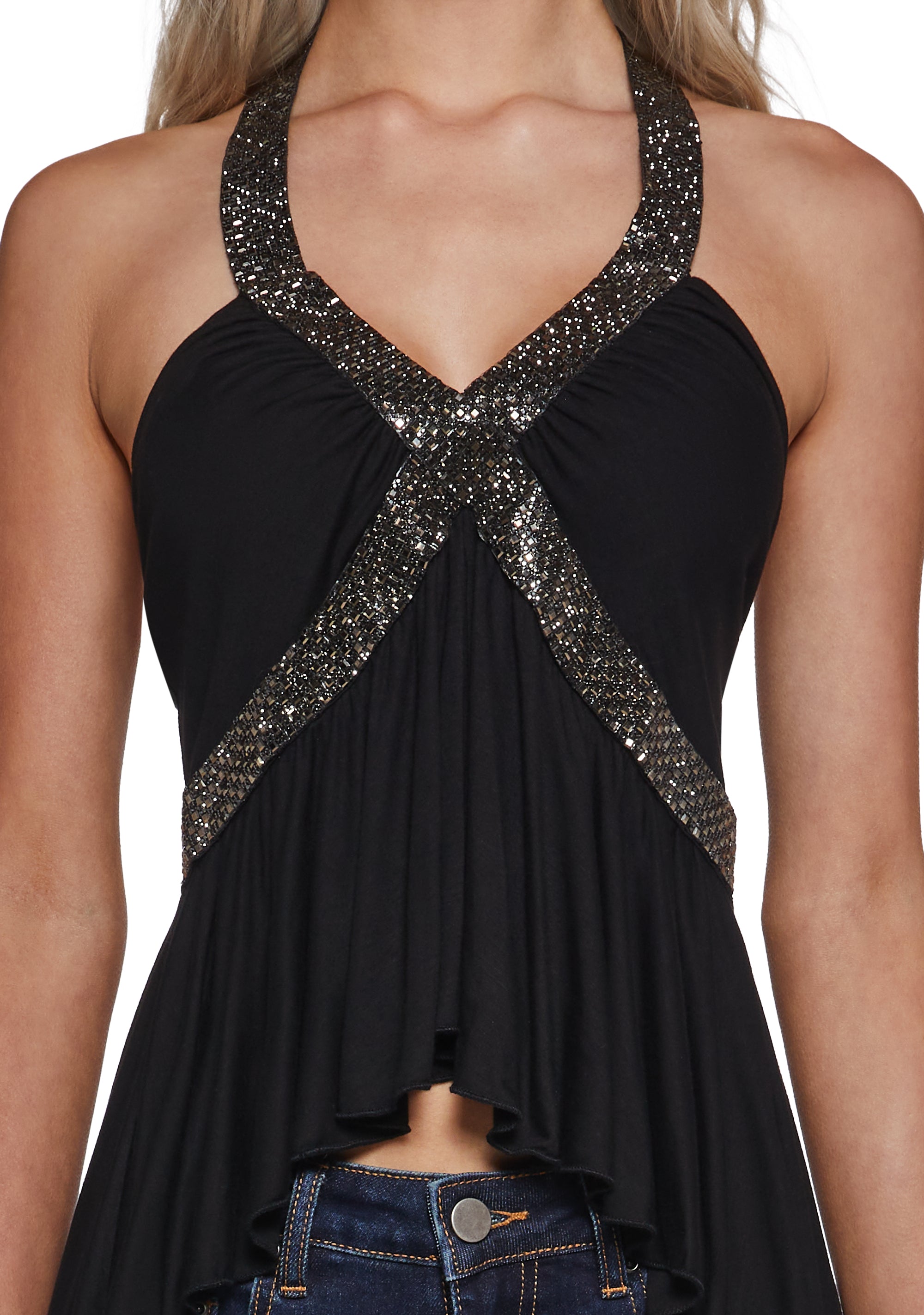 Scene Stealer Embellished Halter Top - Black - Image 5
