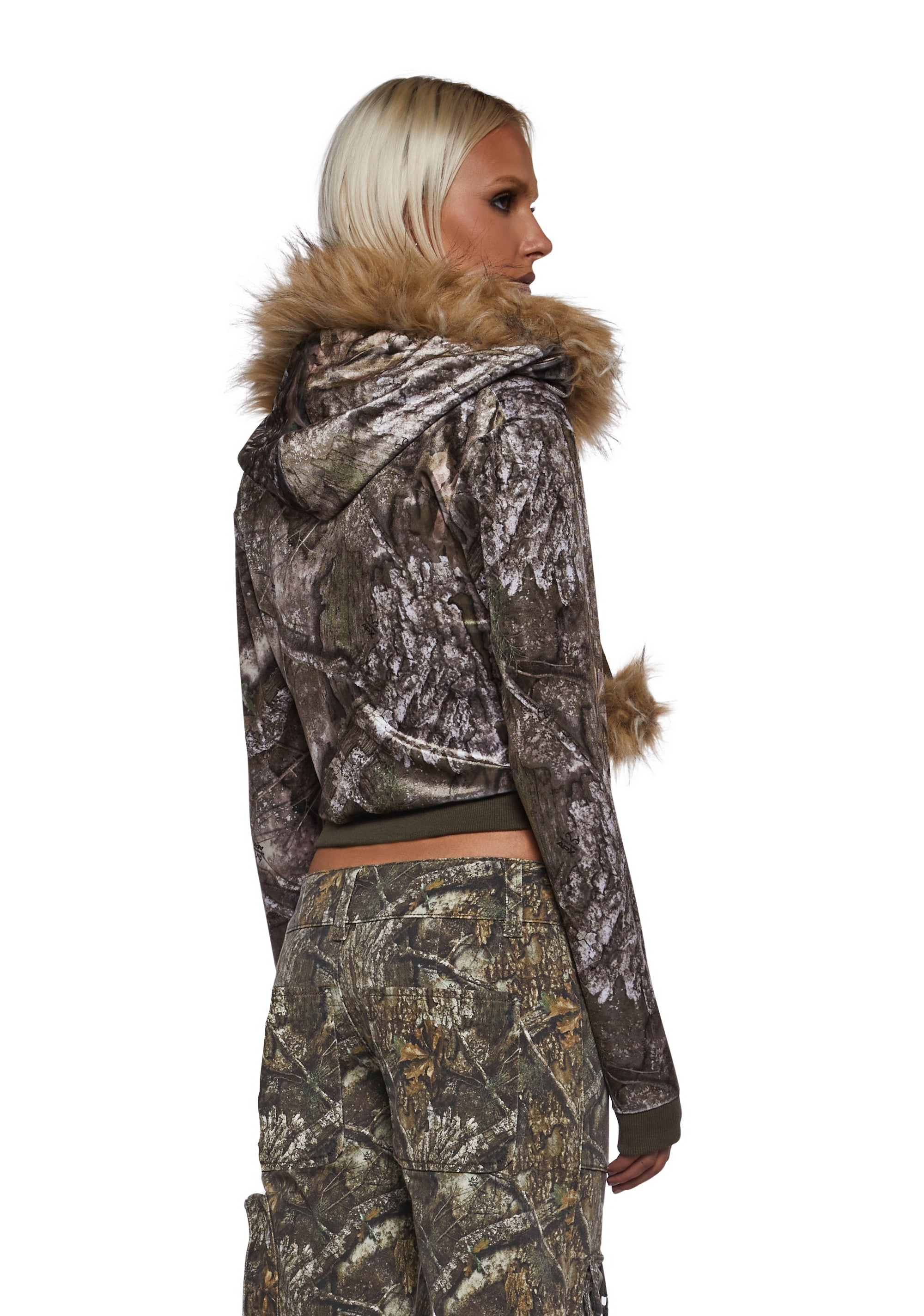 Camo Velour Hoodie With Faux Fur Trim - Image 4