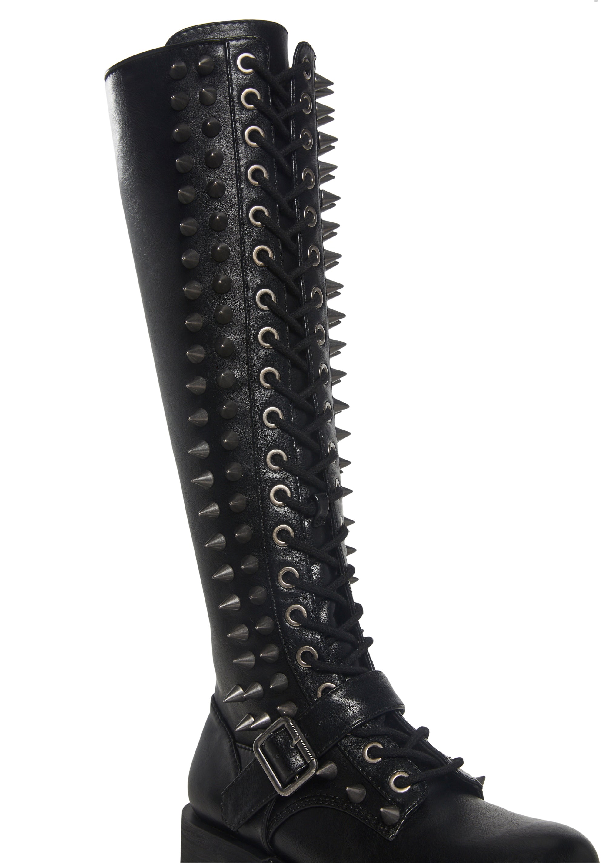 Spiked Knee High Lace Up Boots - Image 2