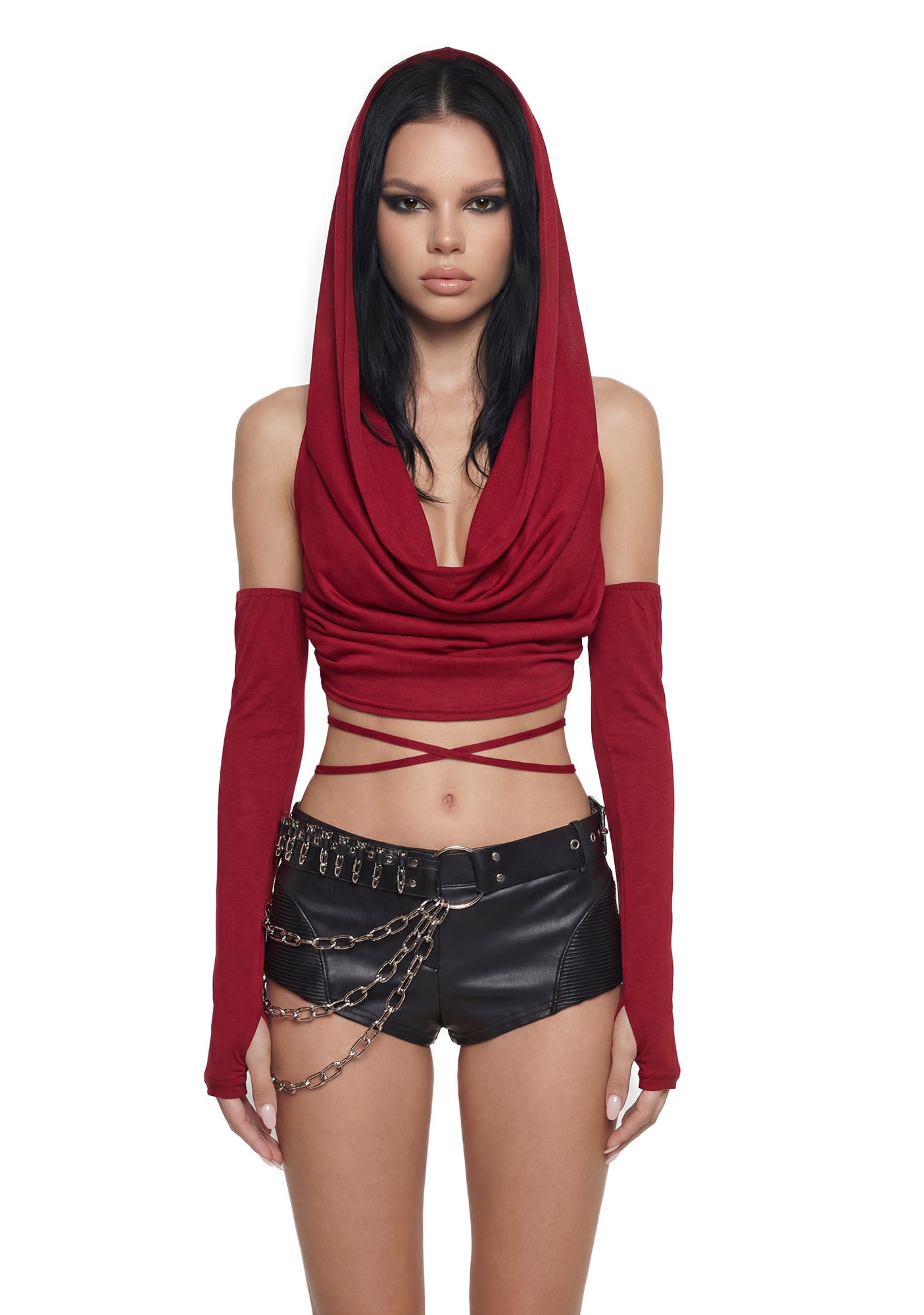 Woman In Red Hooded Top
