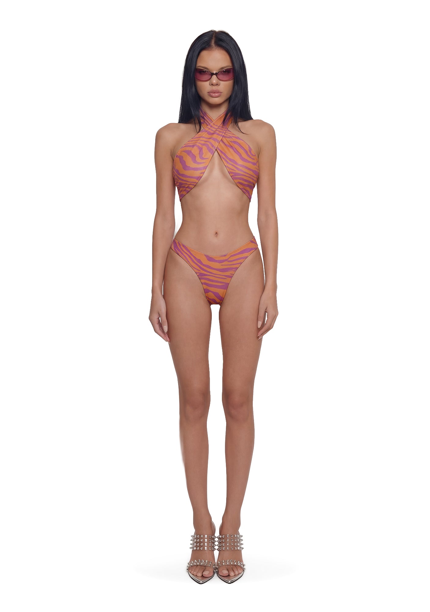 Alternative view of Wild Getaway Criss Cross Bikini Set - Pink/Orange