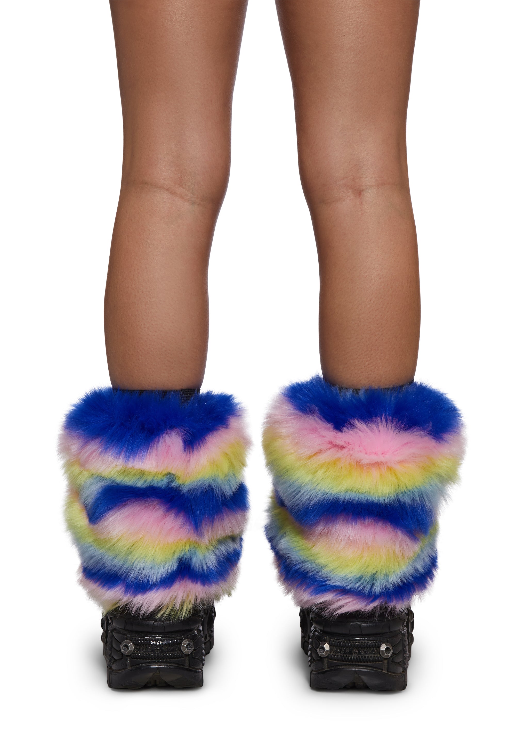 Alternative view of Rainbow Rave Striped Fur Leg Warmers