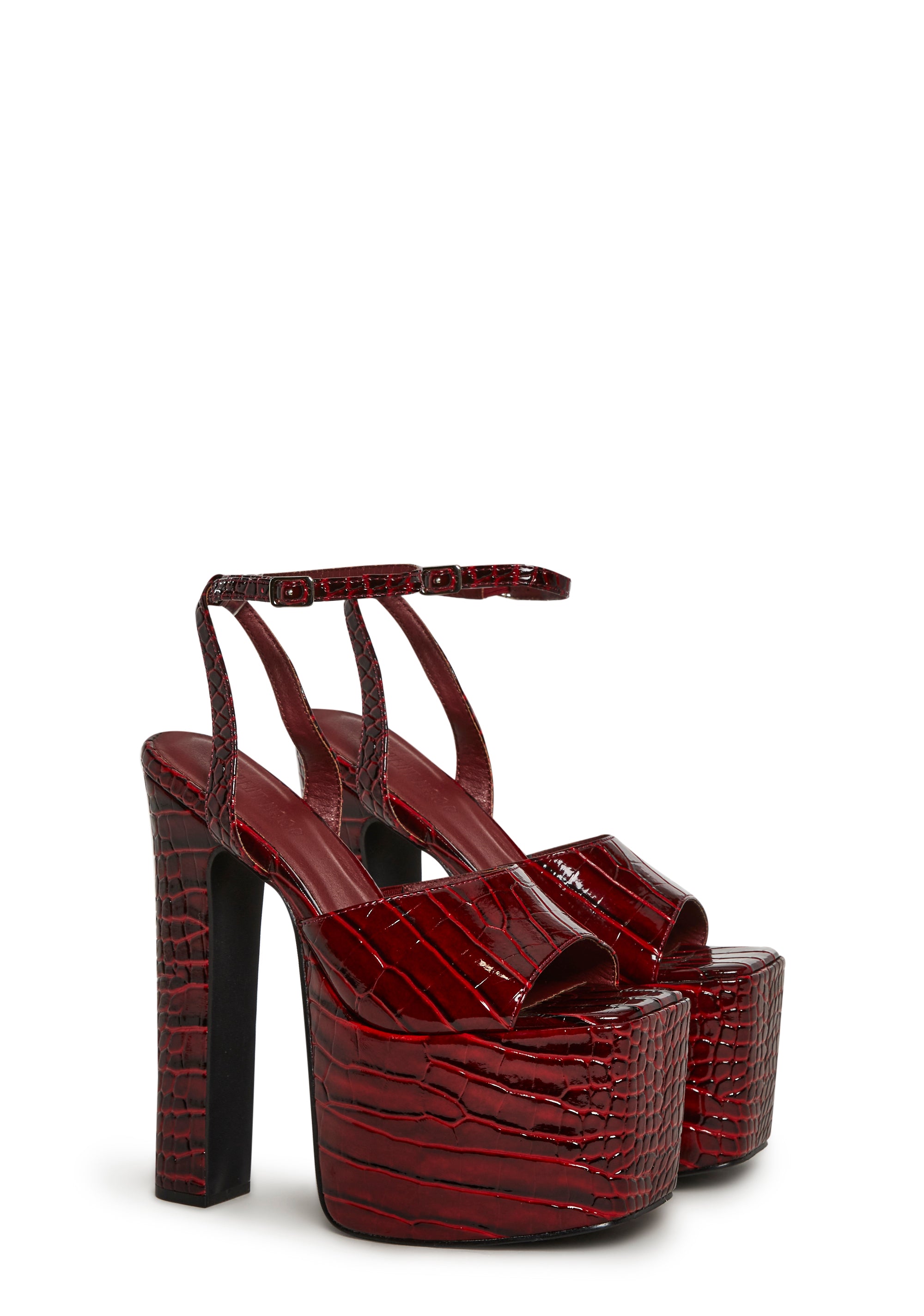 Devour Croc Platform Heels - Red - Image 3