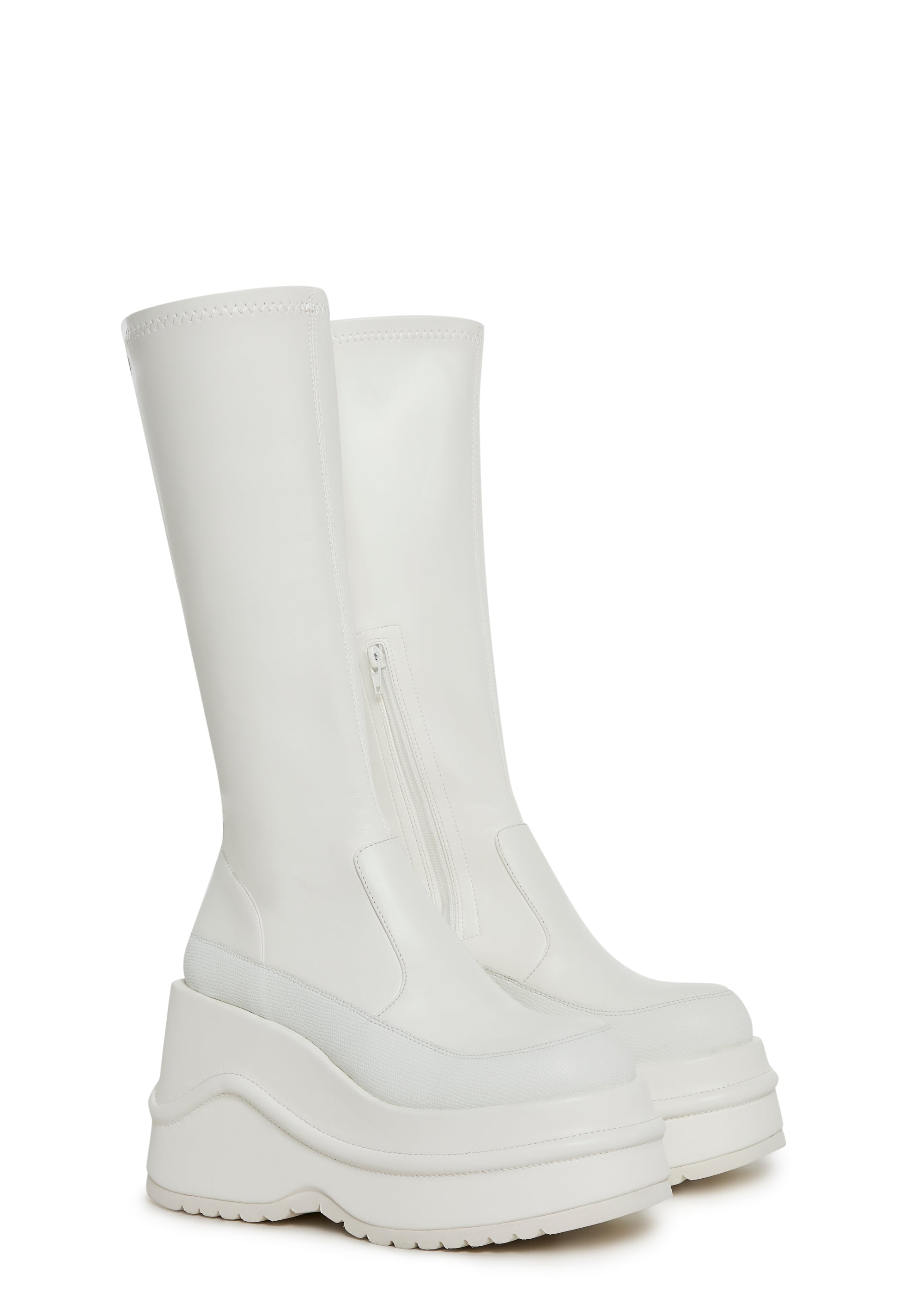 New Fans Wedge Stretch Boots - White - Image 3