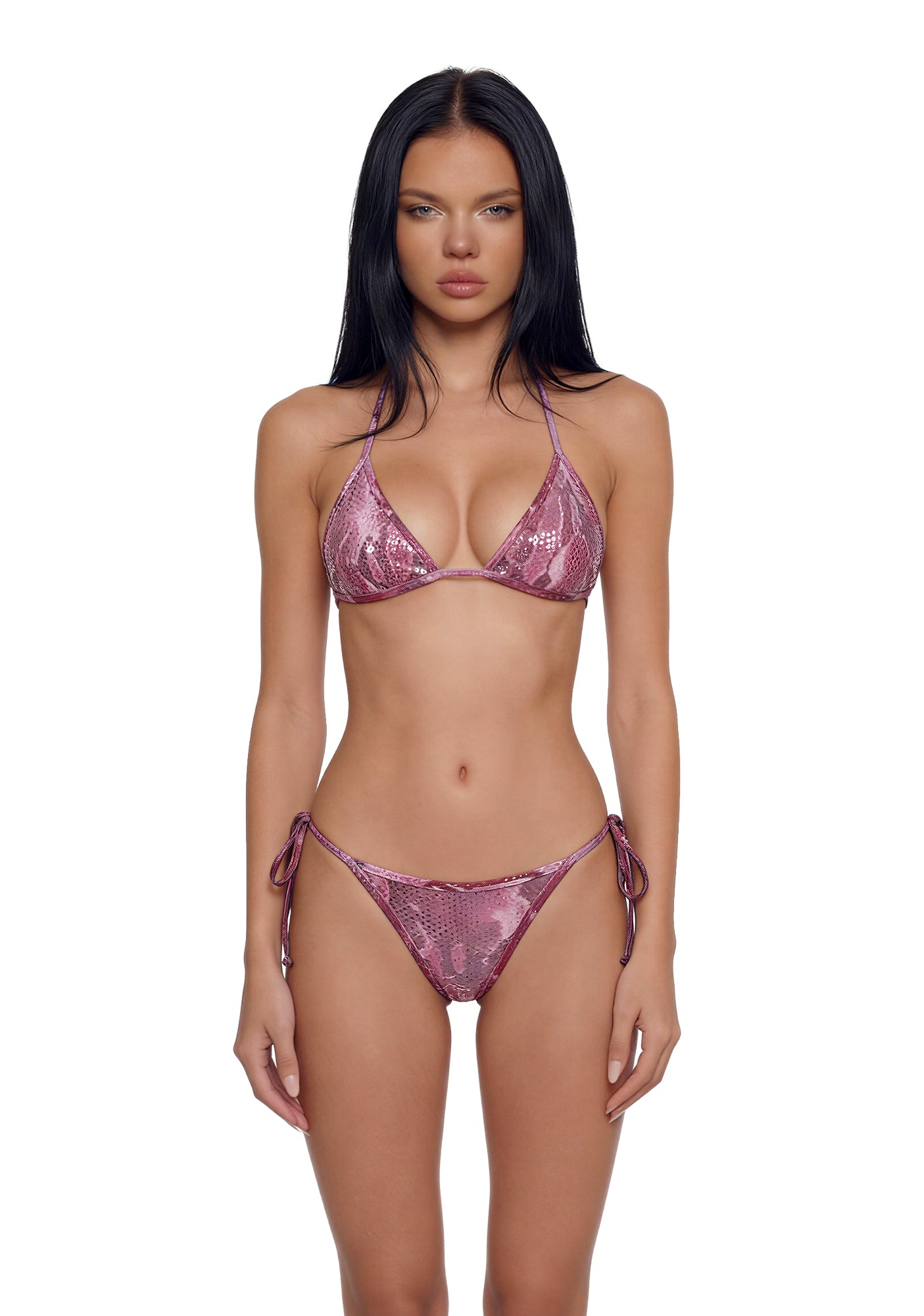 Exotic Isle Sequin Triangle Bikini Set - Pink