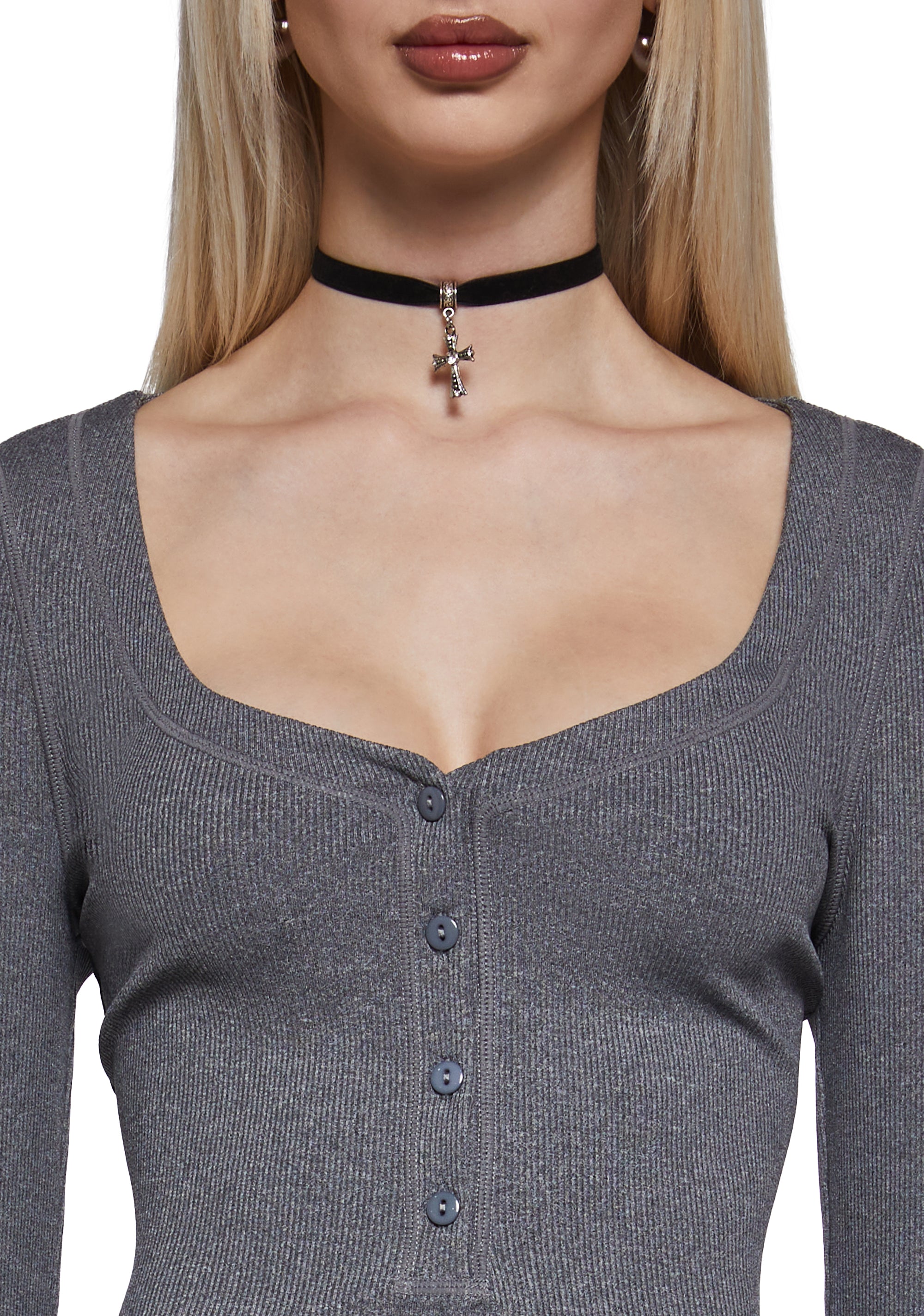 Hearts Linked Henley Dress - Gray - Image 5