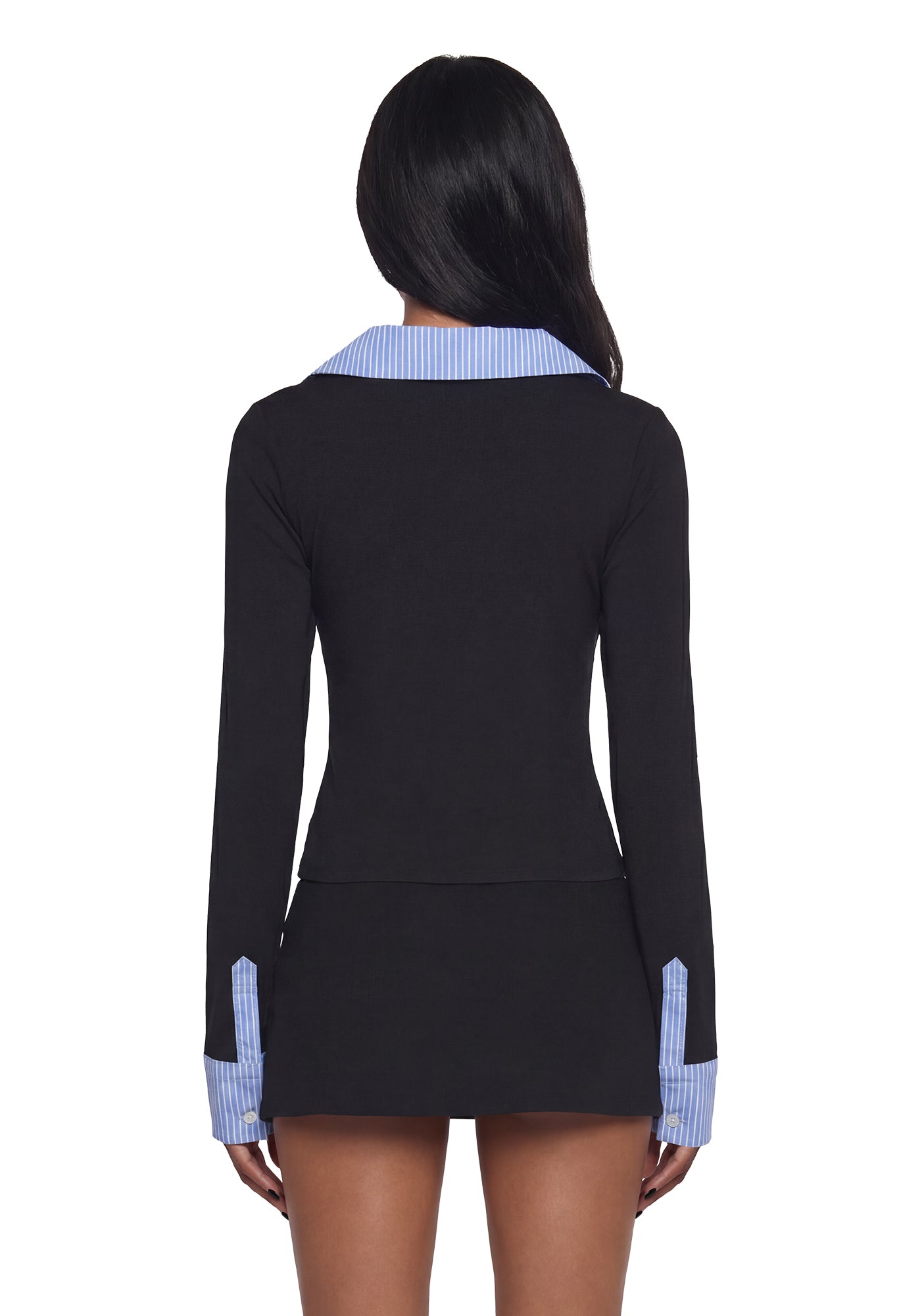 Eleanor Collared Long Sleeve Top - Striped - Image 4