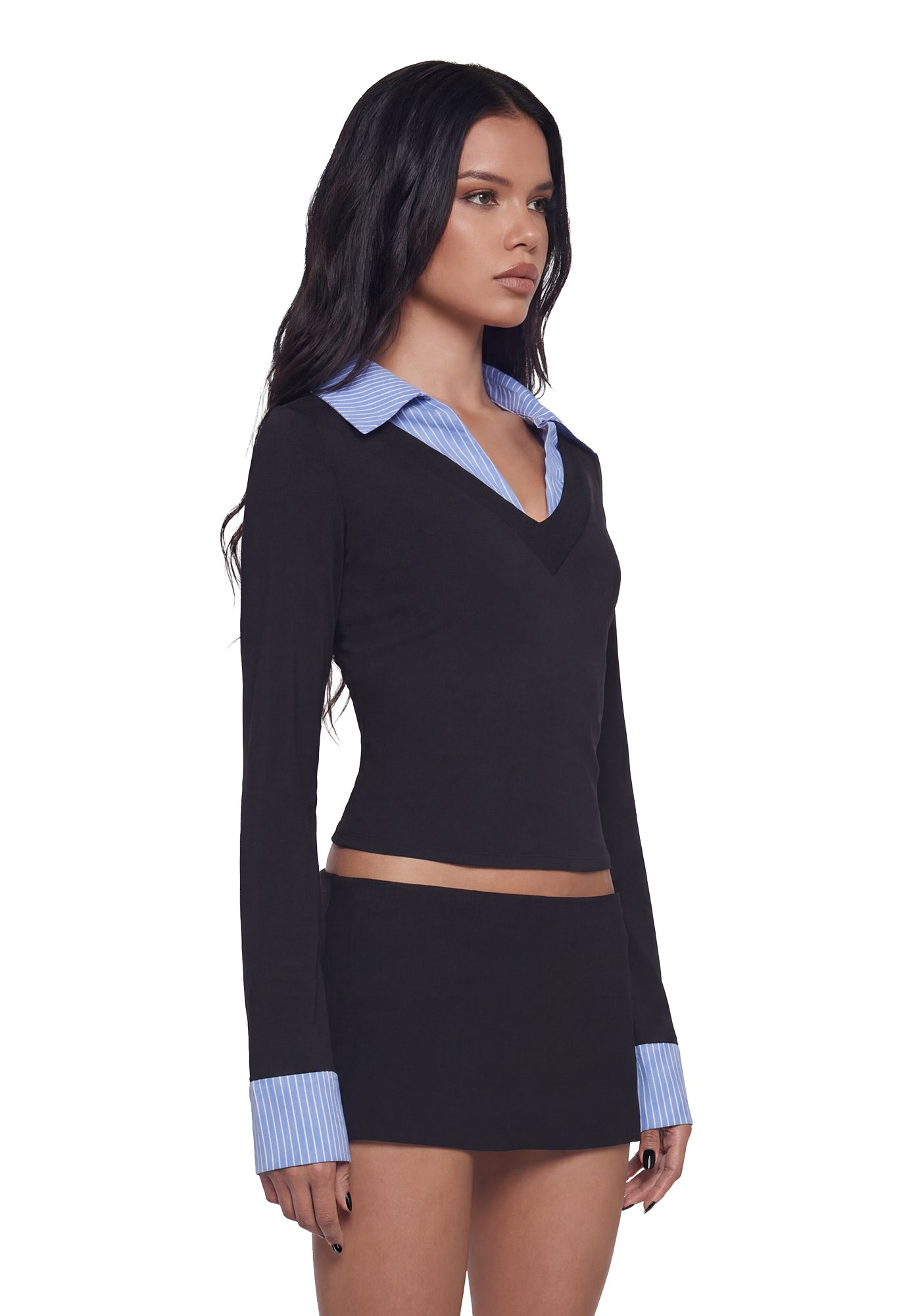 Eleanor Collared Long Sleeve Top - Striped - Image 3