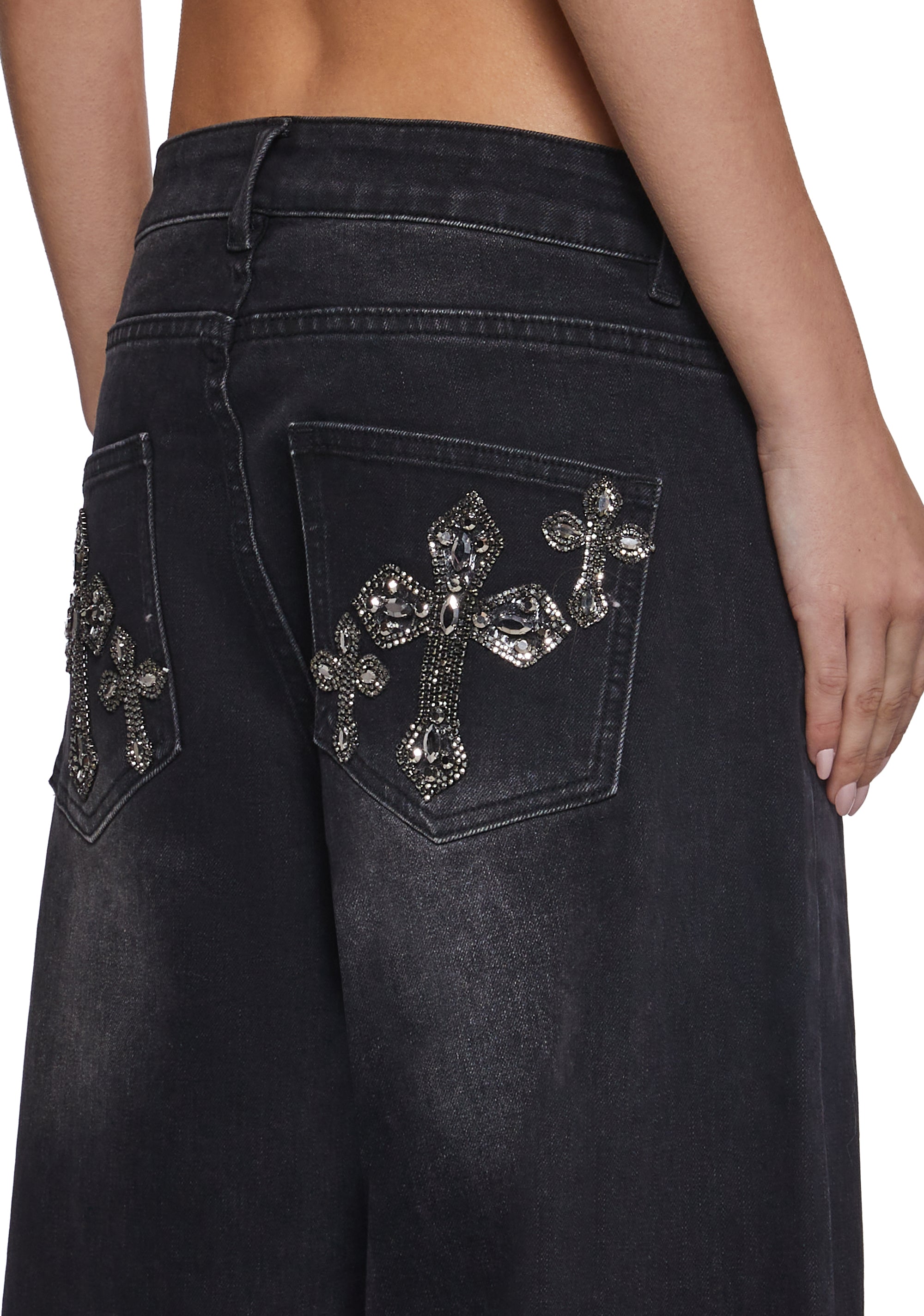 Sinful Attitude Wide Leg Jeans - Black Glitter - Image 6