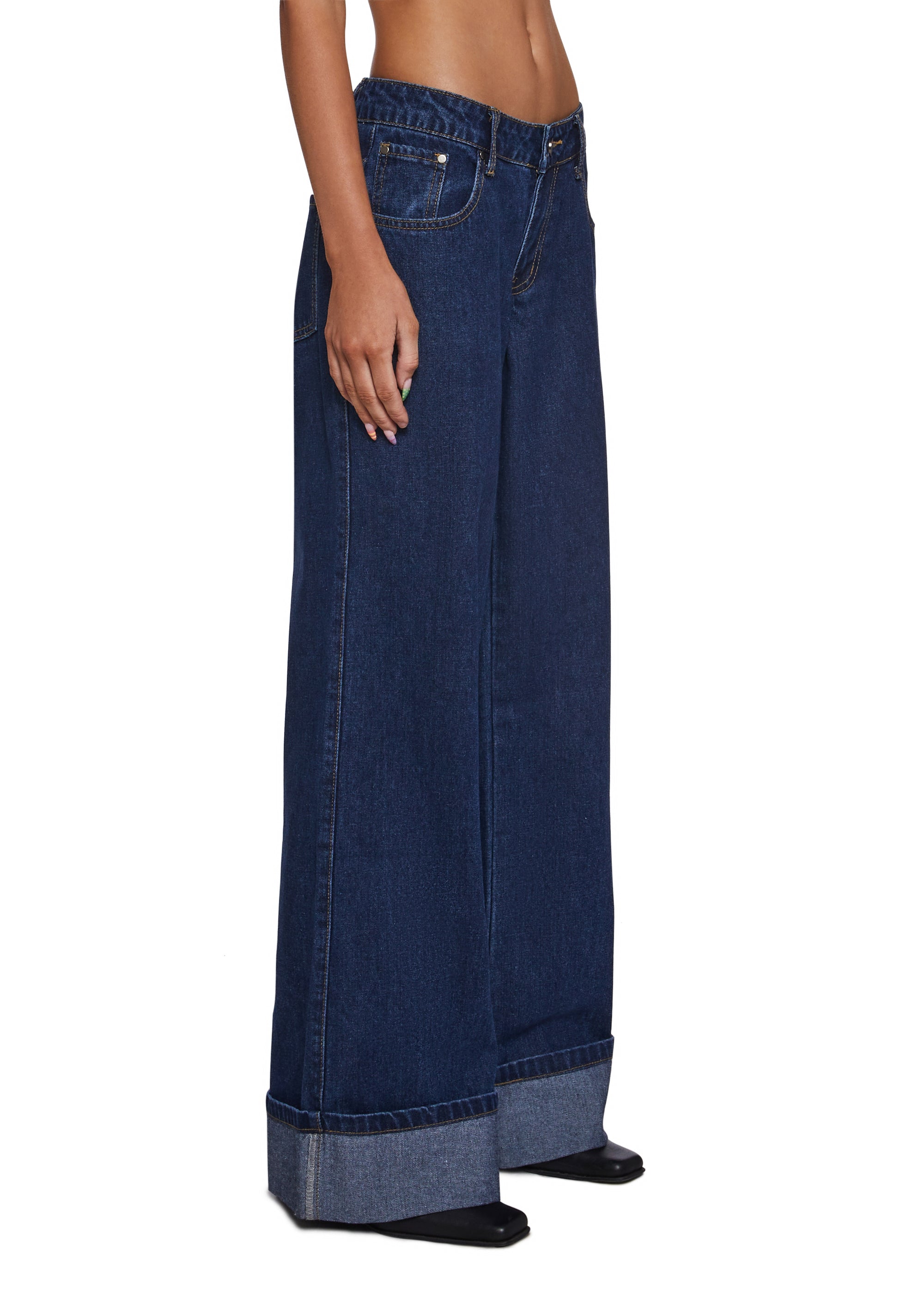 Bella Wide Leg Cuff Jeans - Image 3