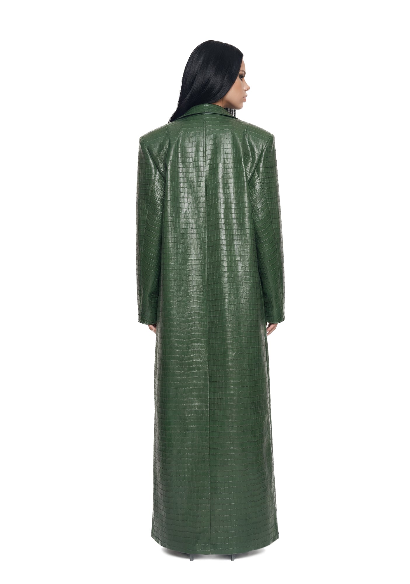 Leather Elongated Blazer Coat - Green - Image 4