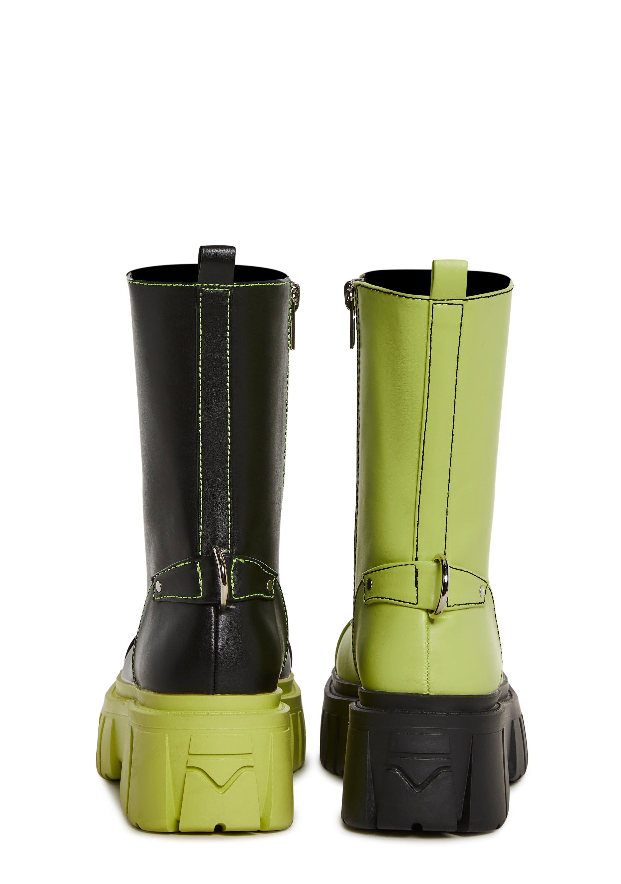 Devil Games Mismatched Combat Boots - Green - Image 4