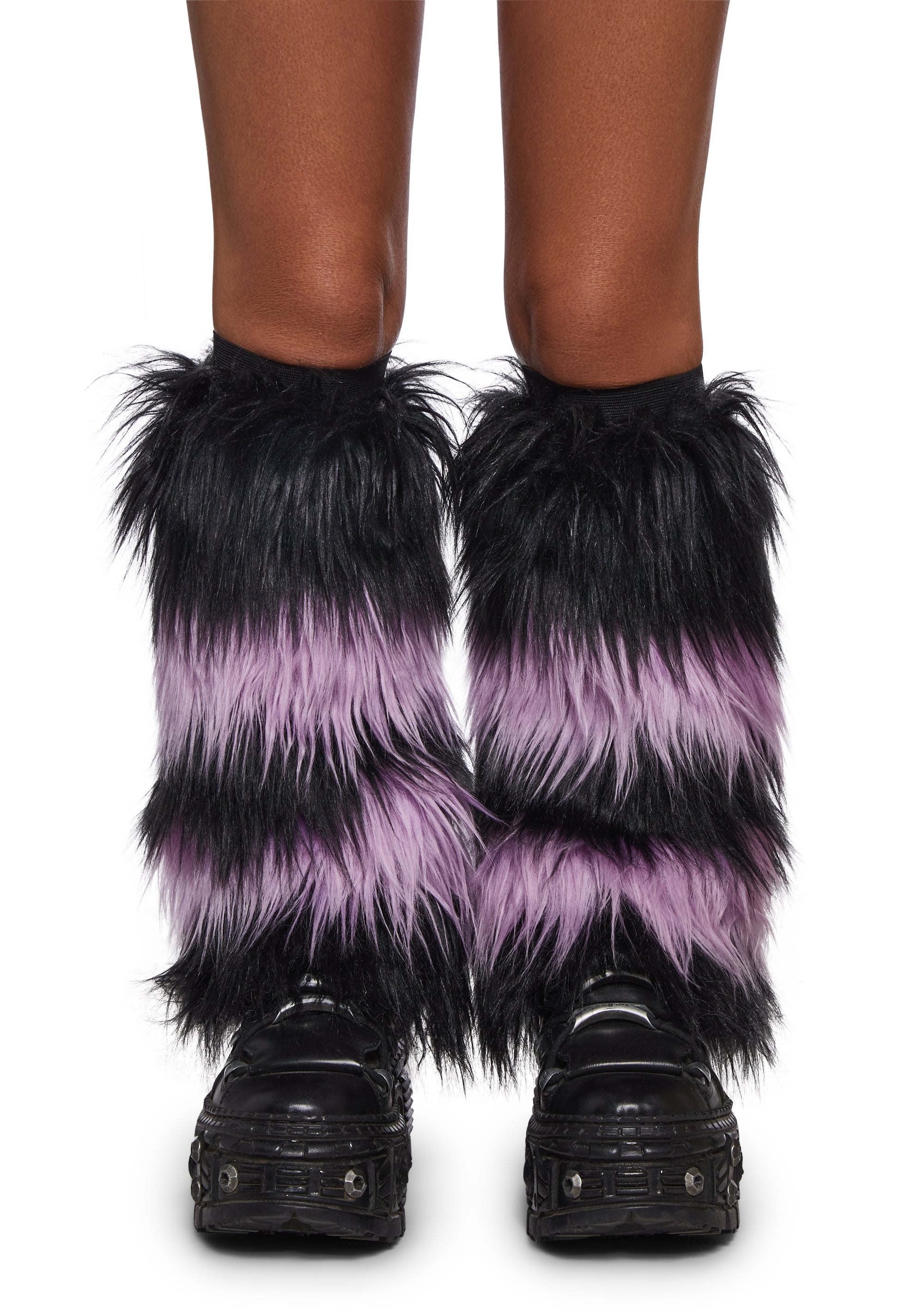 Midnight Amethyst Striped Fur Leg Warmers - Image 3