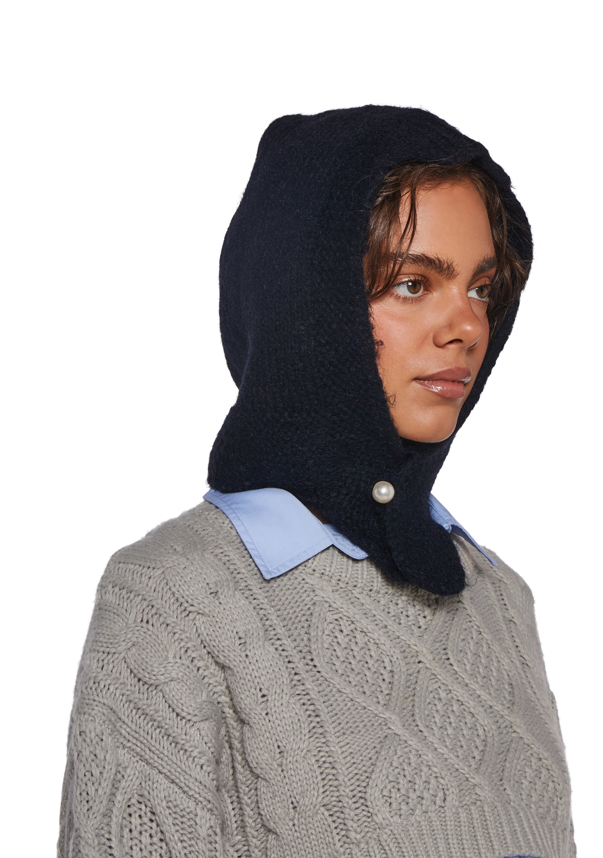 Alternative view of Fall Vibing Knit Hood - Black