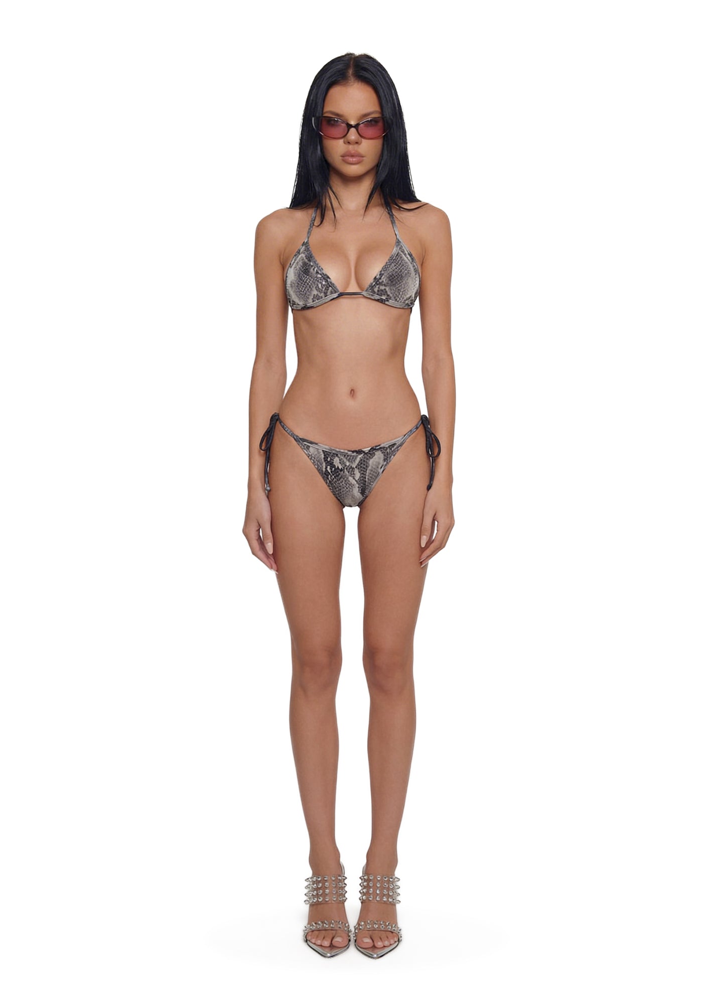Alternative view of Exotic Isle Sequin Triangle Bikini Set - Black