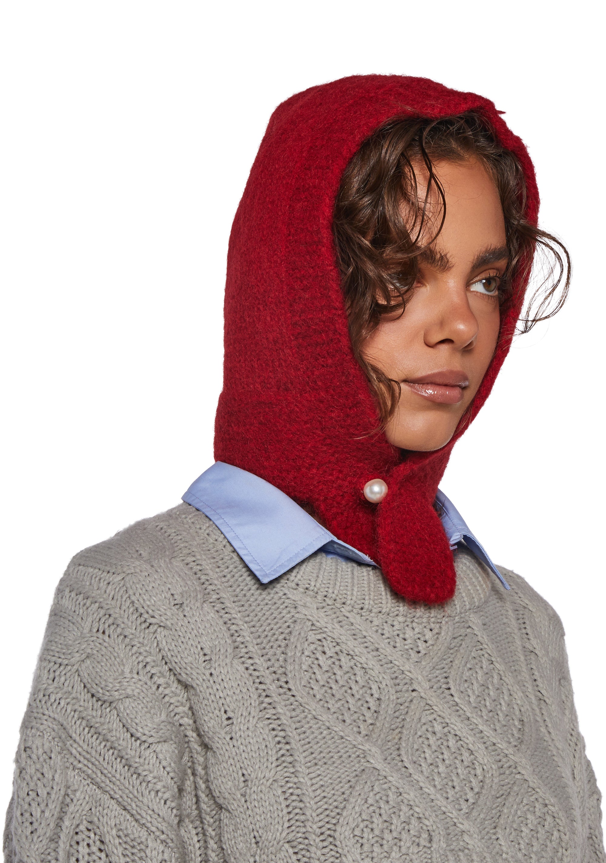 Alternative view of Fall Vibing Knit Hood - Red