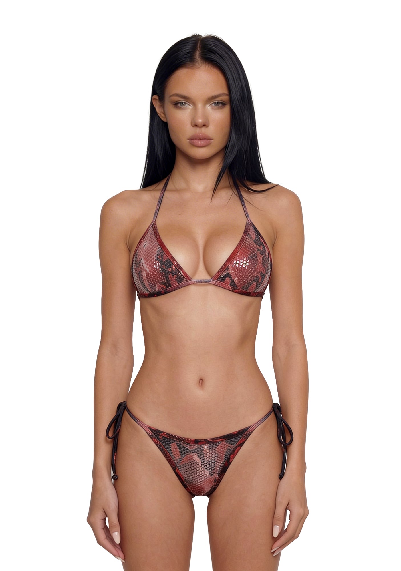 Exotic Isle Sequin Triangle Bikini Set - Red