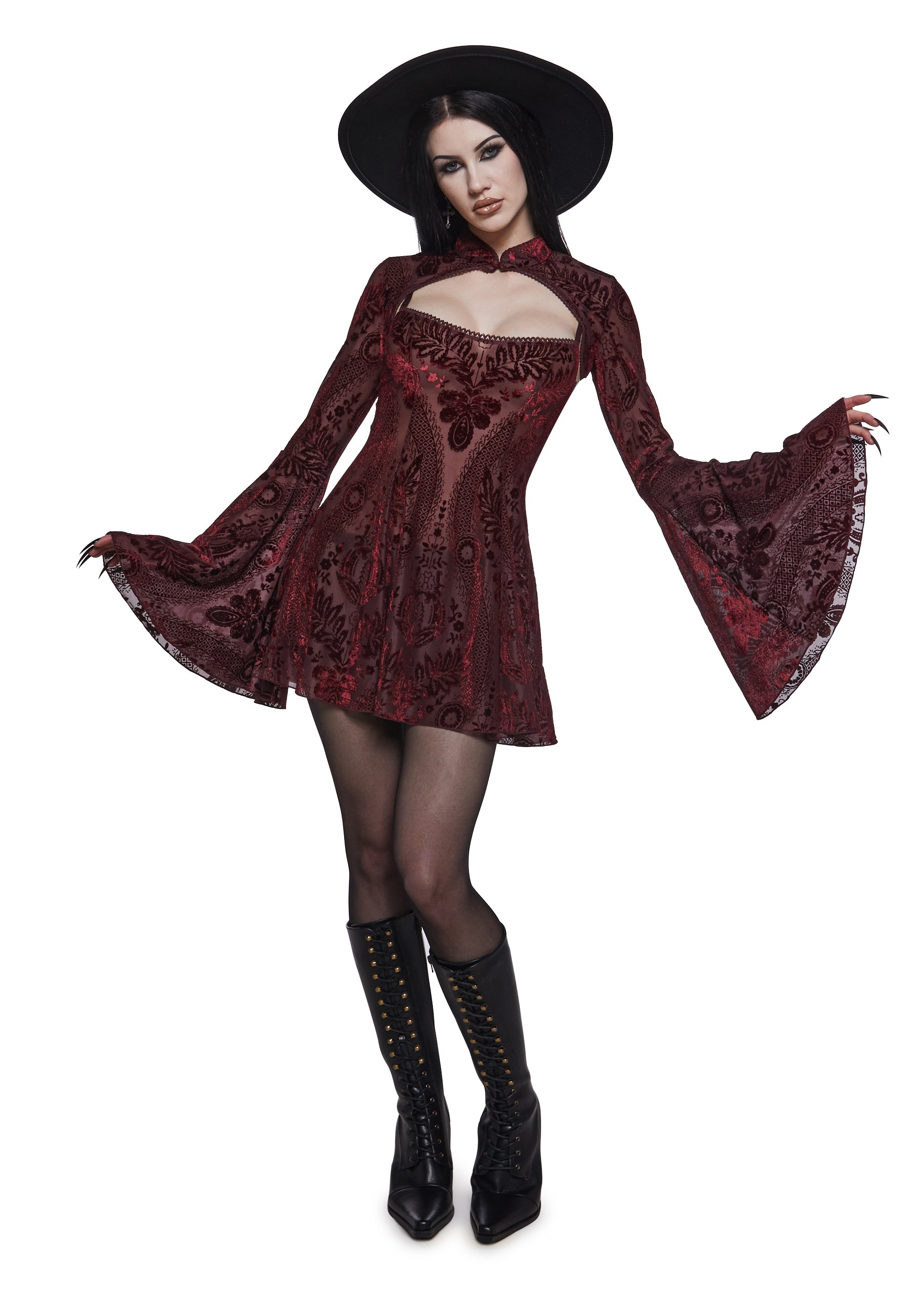 Druid’S Sister Mini Dress And Shrug Set - Wine - Image 2