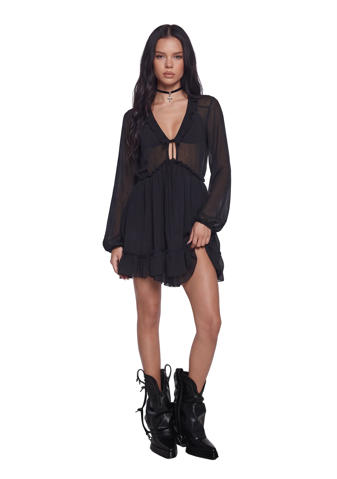 Alternative view of Sunset Chaser Babydoll Dress - Black