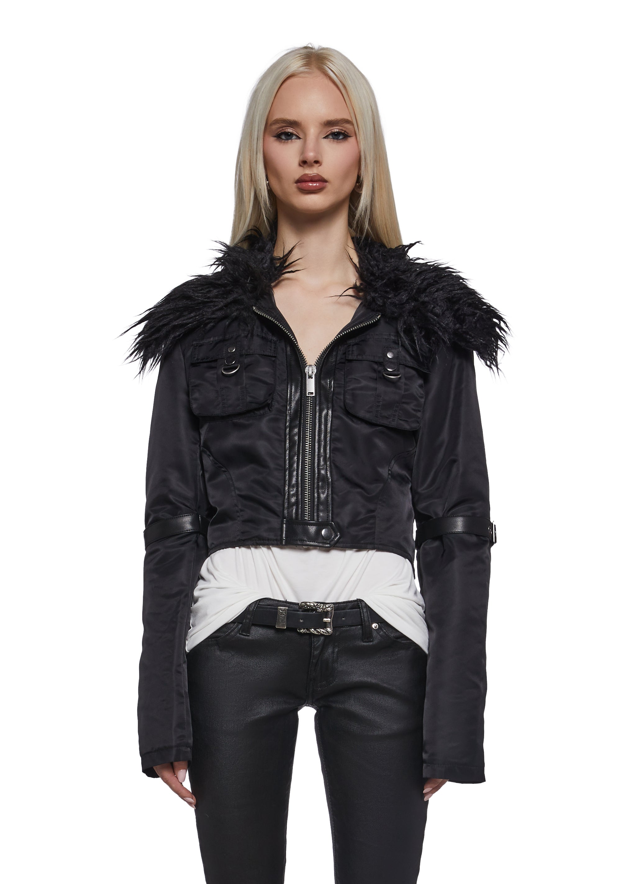 Polished Rebel Cropped Bomber Jacket