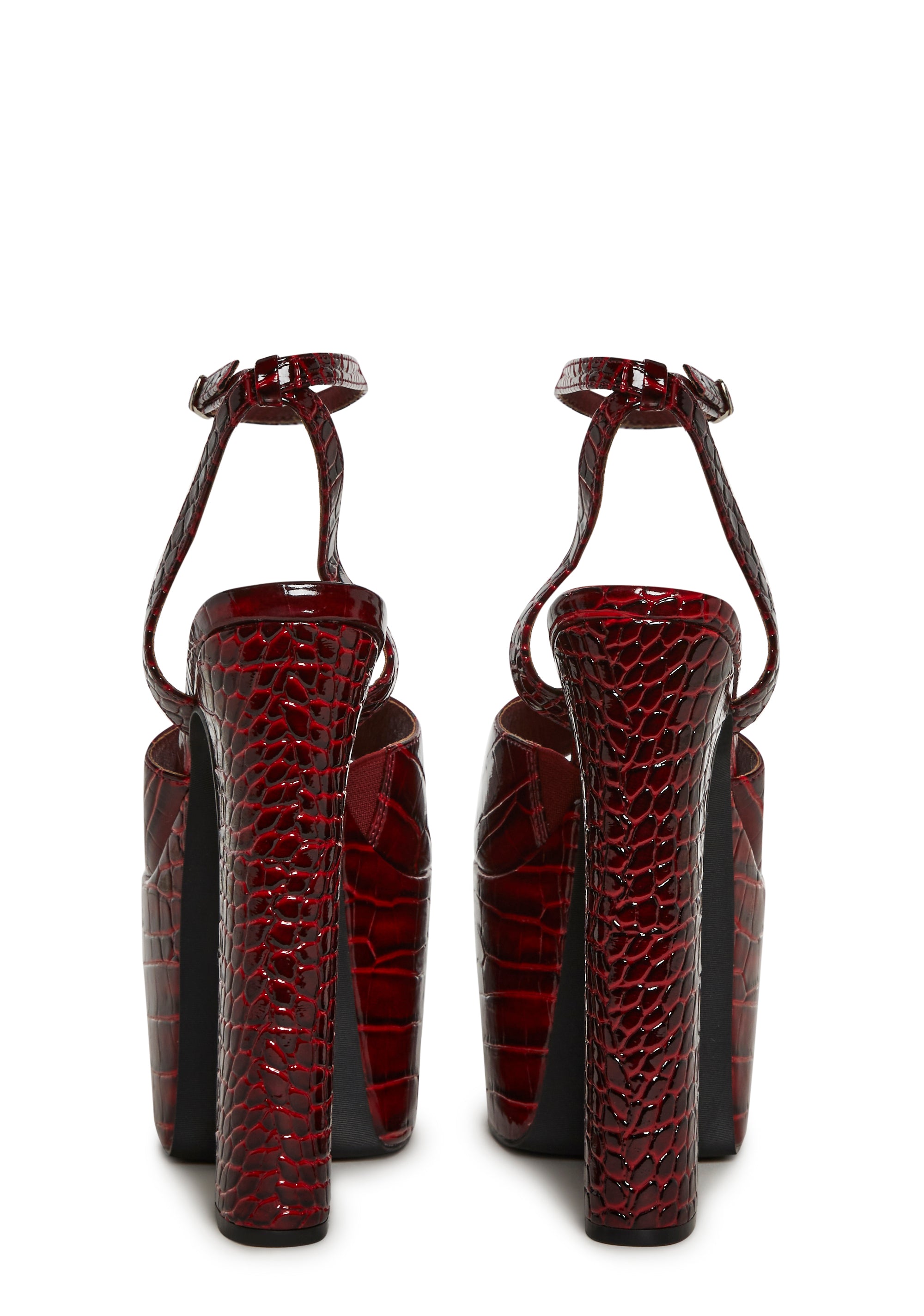 Devour Croc Platform Heels - Red - Image 4
