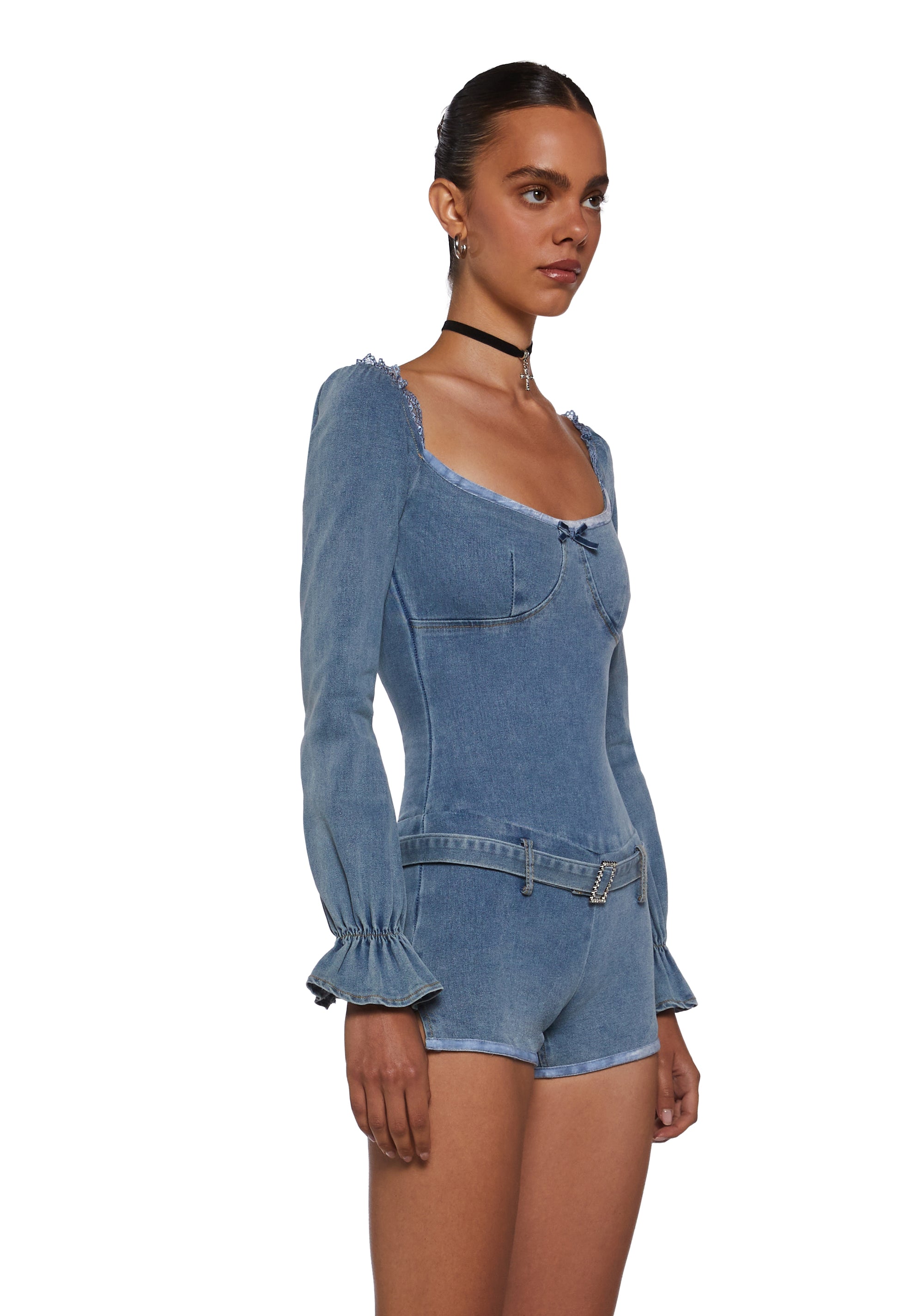 Flirt And Tell Denim Romper - Image 3
