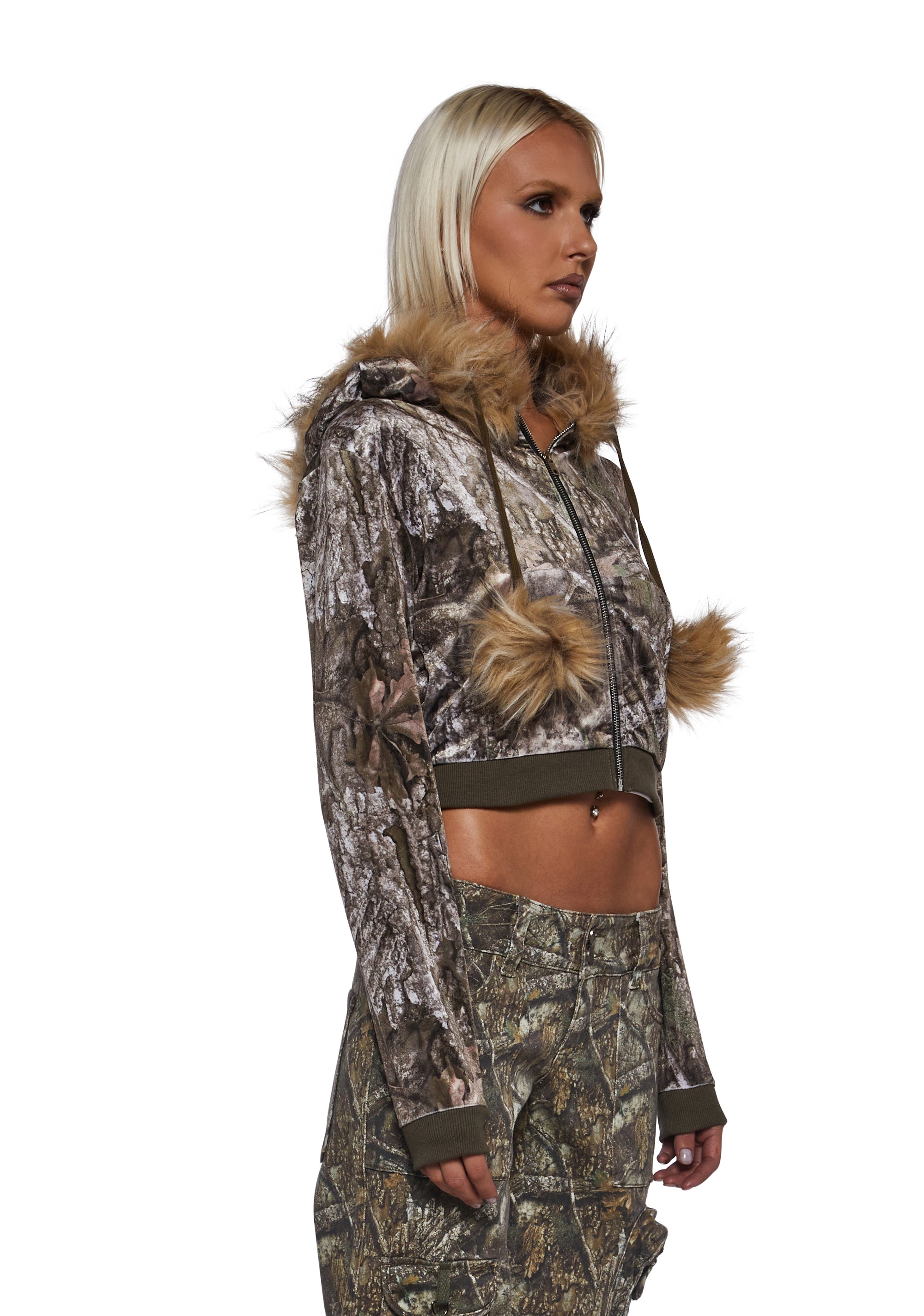 Camo Velour Hoodie With Faux Fur Trim - Image 3