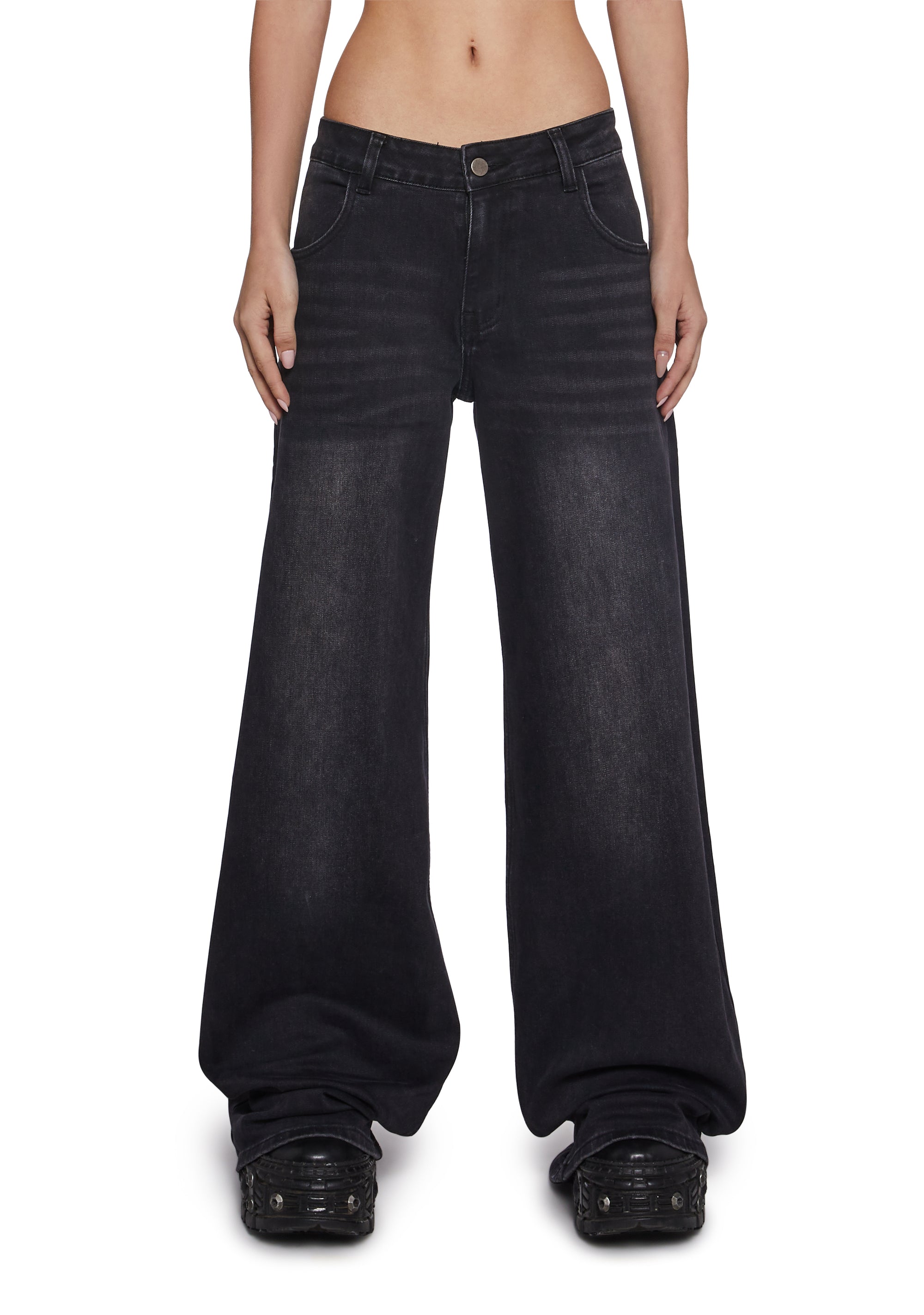 Sinful Attitude Wide Leg Jeans - Black Glitter - Image 5