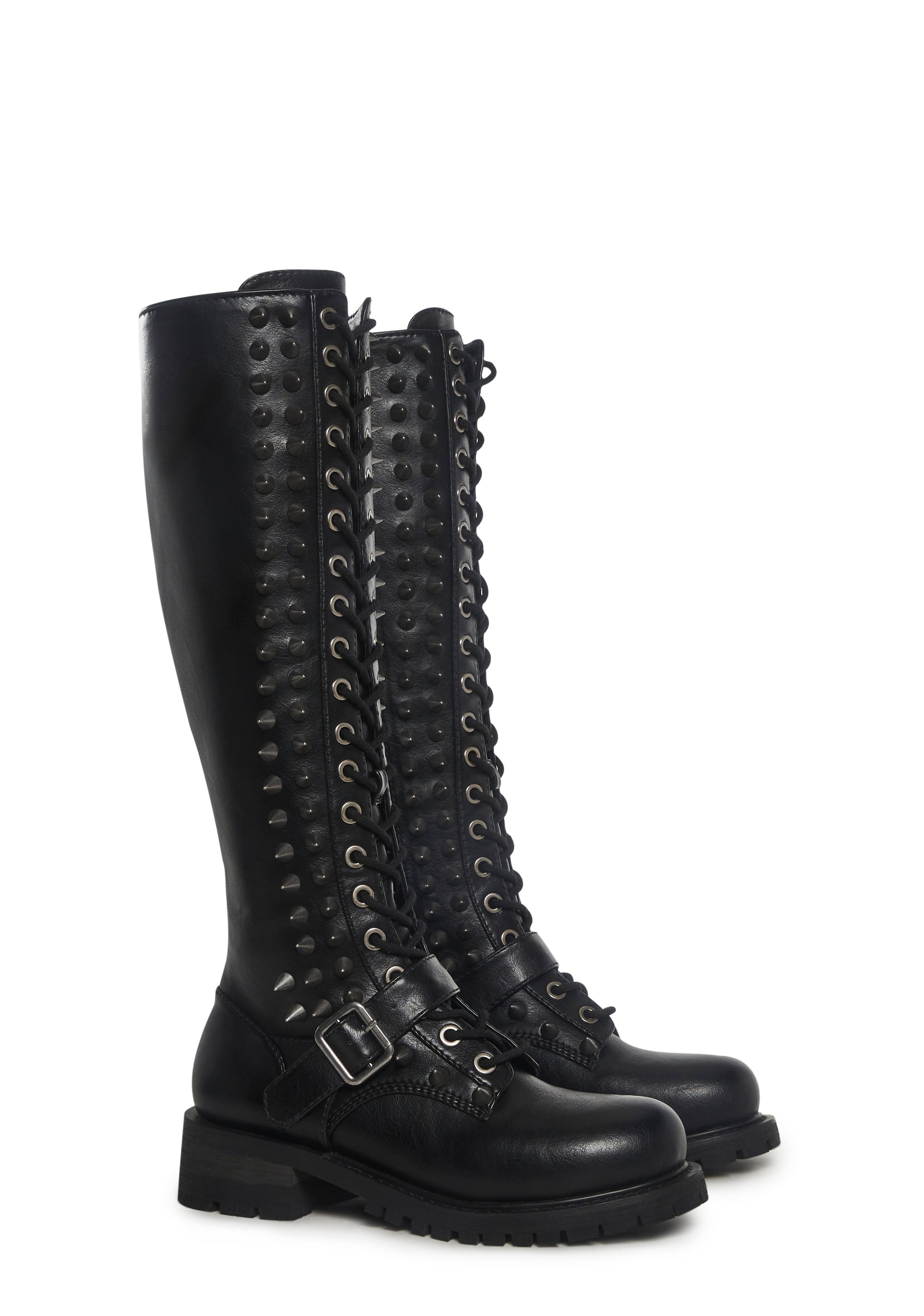 Spiked Knee High Lace Up Boots - Image 3