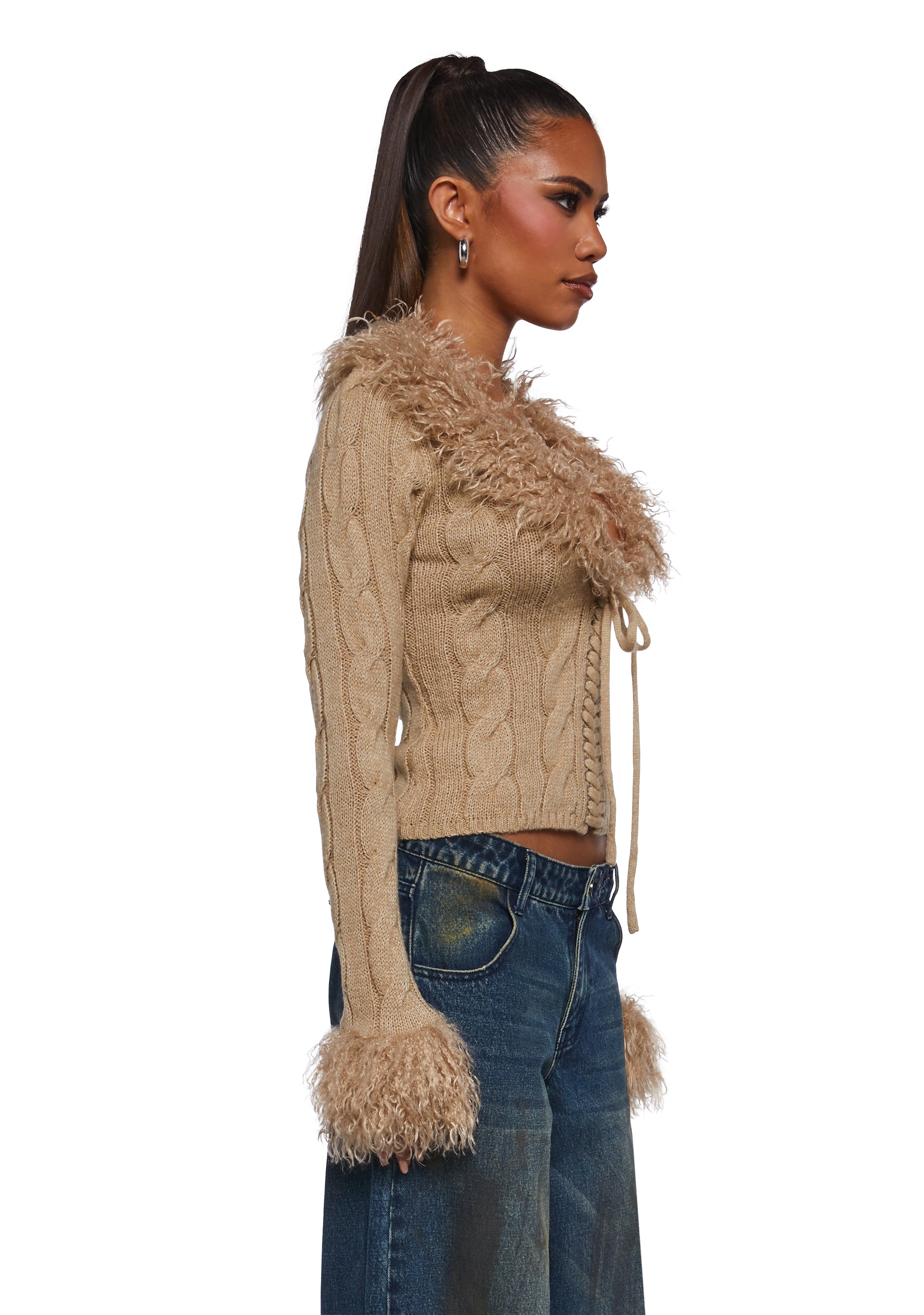 Covet Cable Knit Cardigan - Off White - Image 3