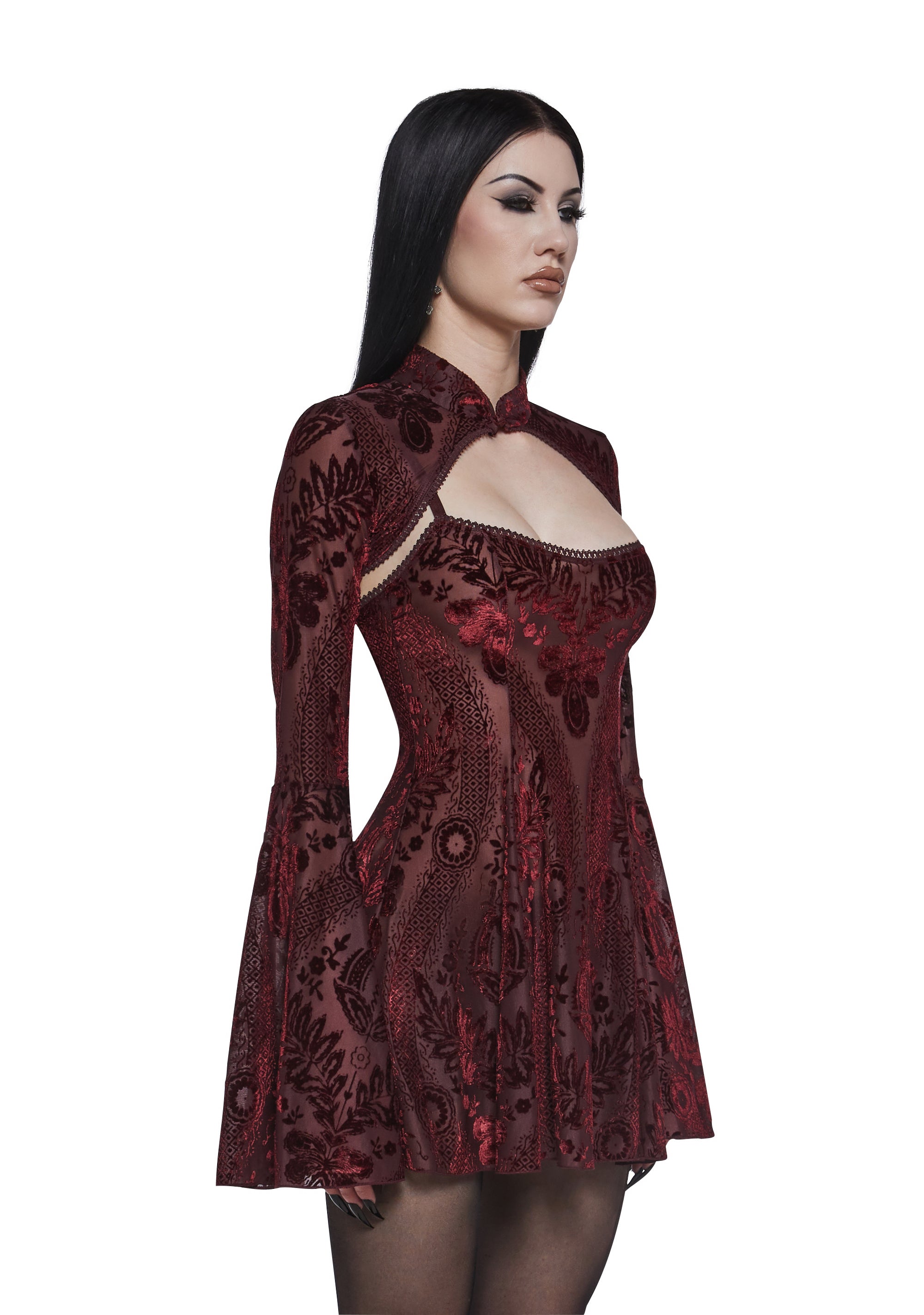 Druid’S Sister Mini Dress And Shrug Set - Wine - Image 3