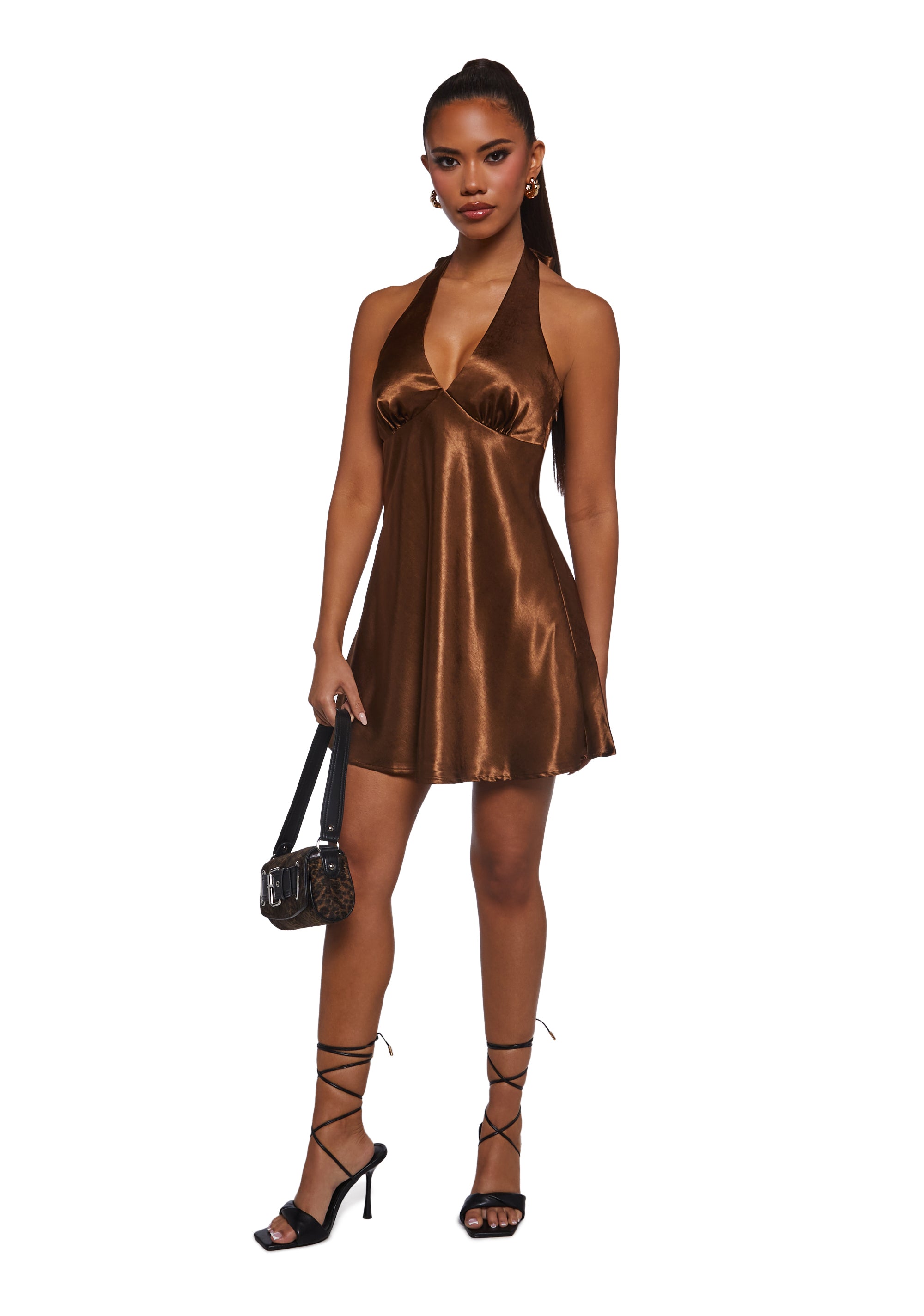 House Party Halter Dress - Brown - Image 2
