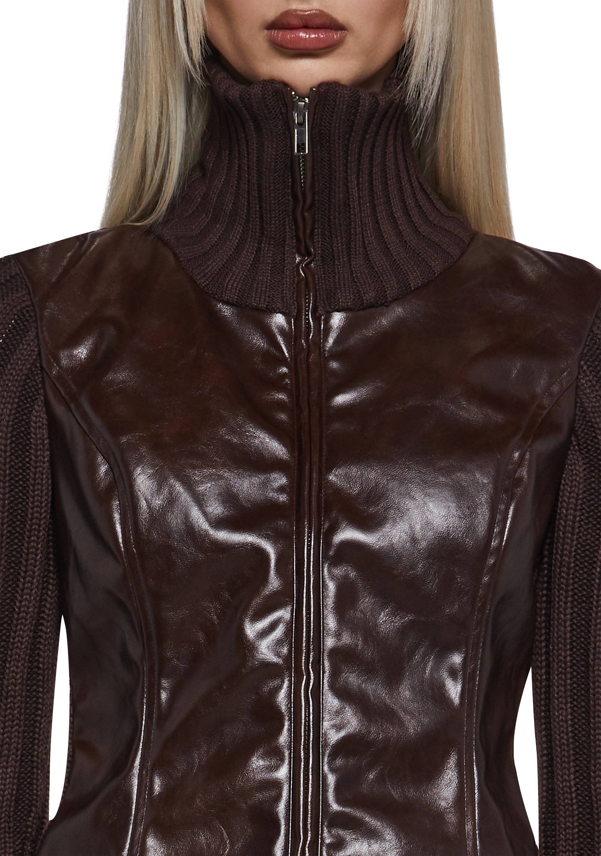 Tara Vegan Leather Knit Sweater - Image 5