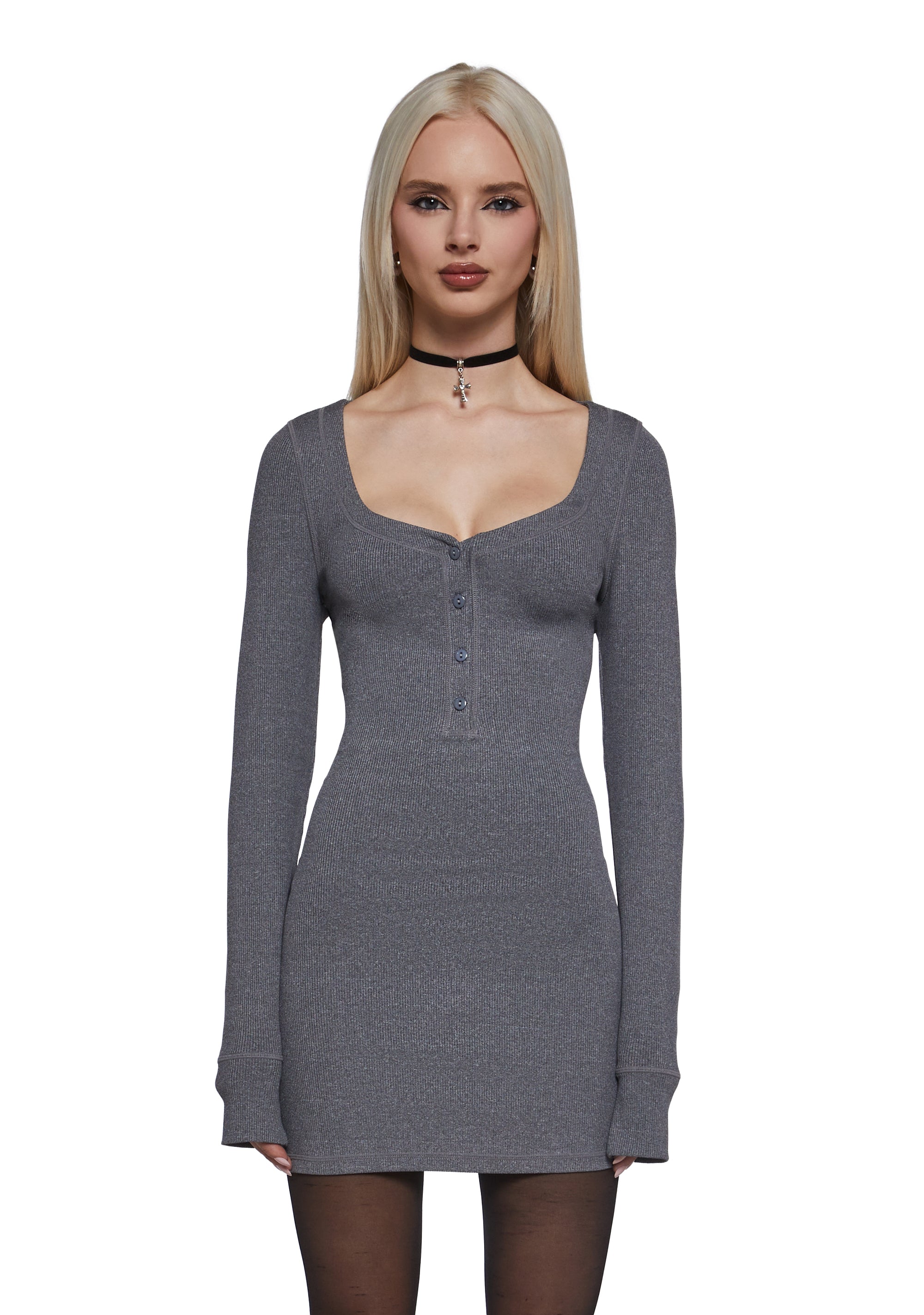 Hearts Linked Henley Dress - Gray