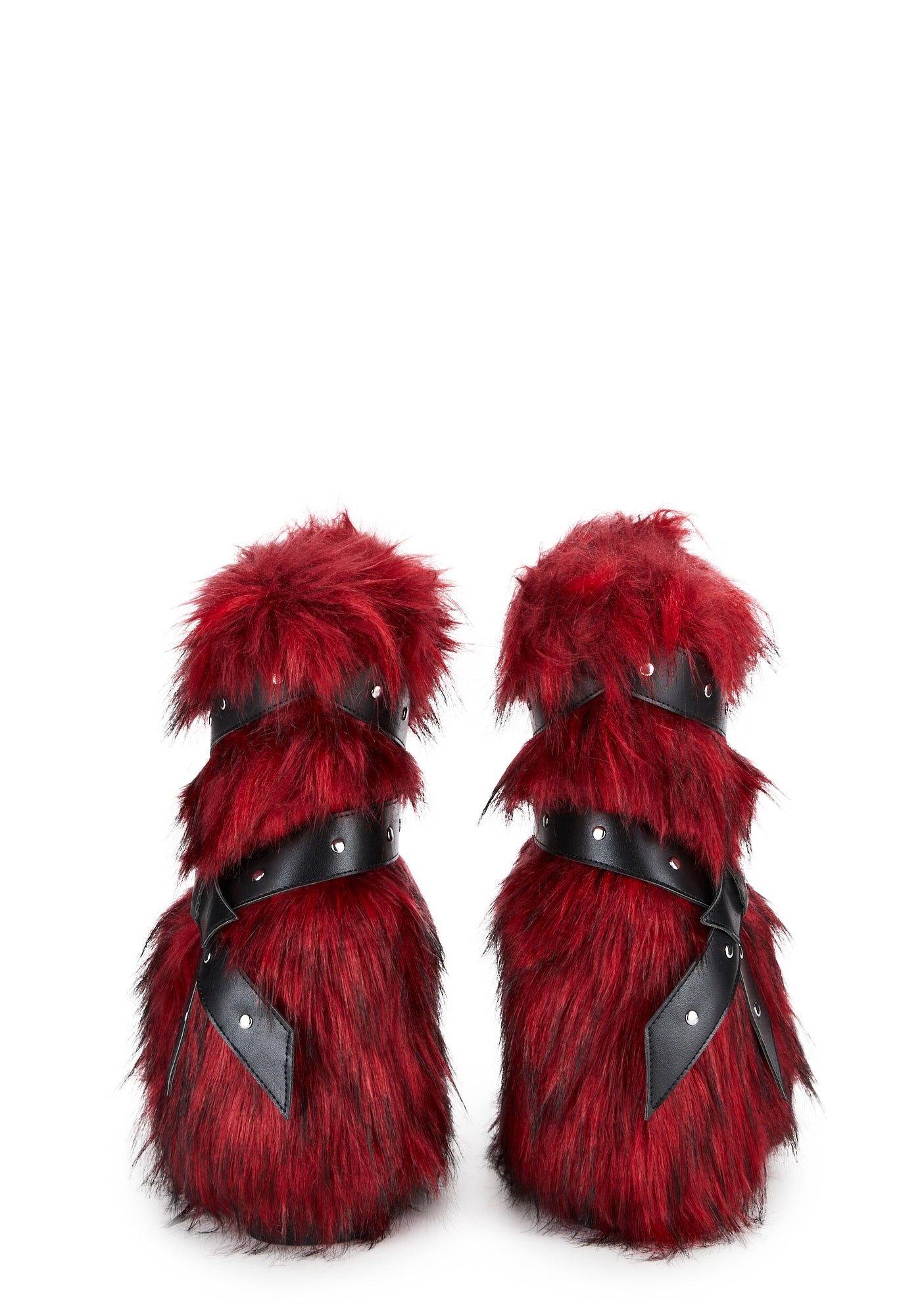 Low Wild Instincts Faux Fur Combat Boots - Red - Image 4