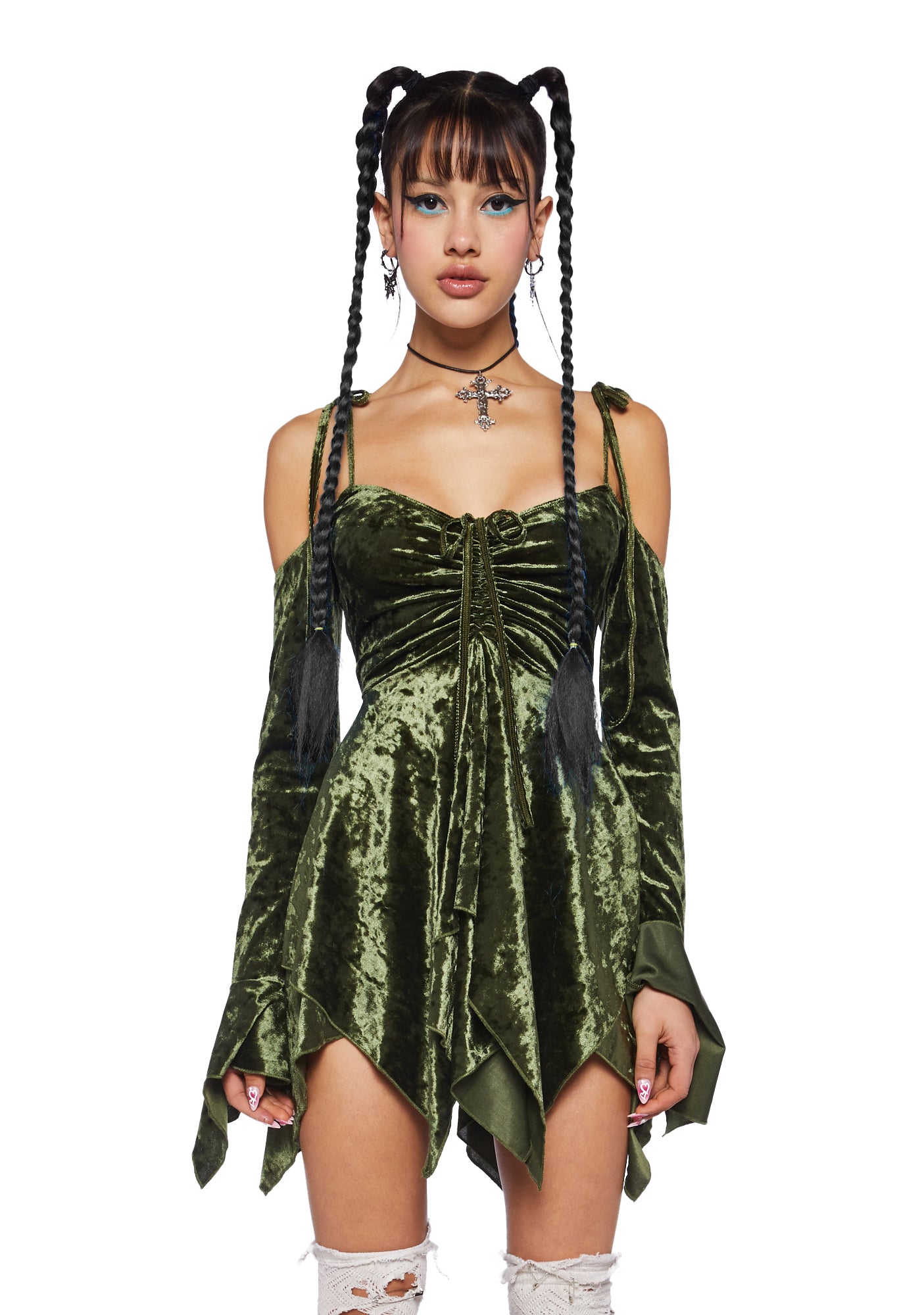 F Is For Fairies Handkerchief Dress - Olive Velvet - Image 3