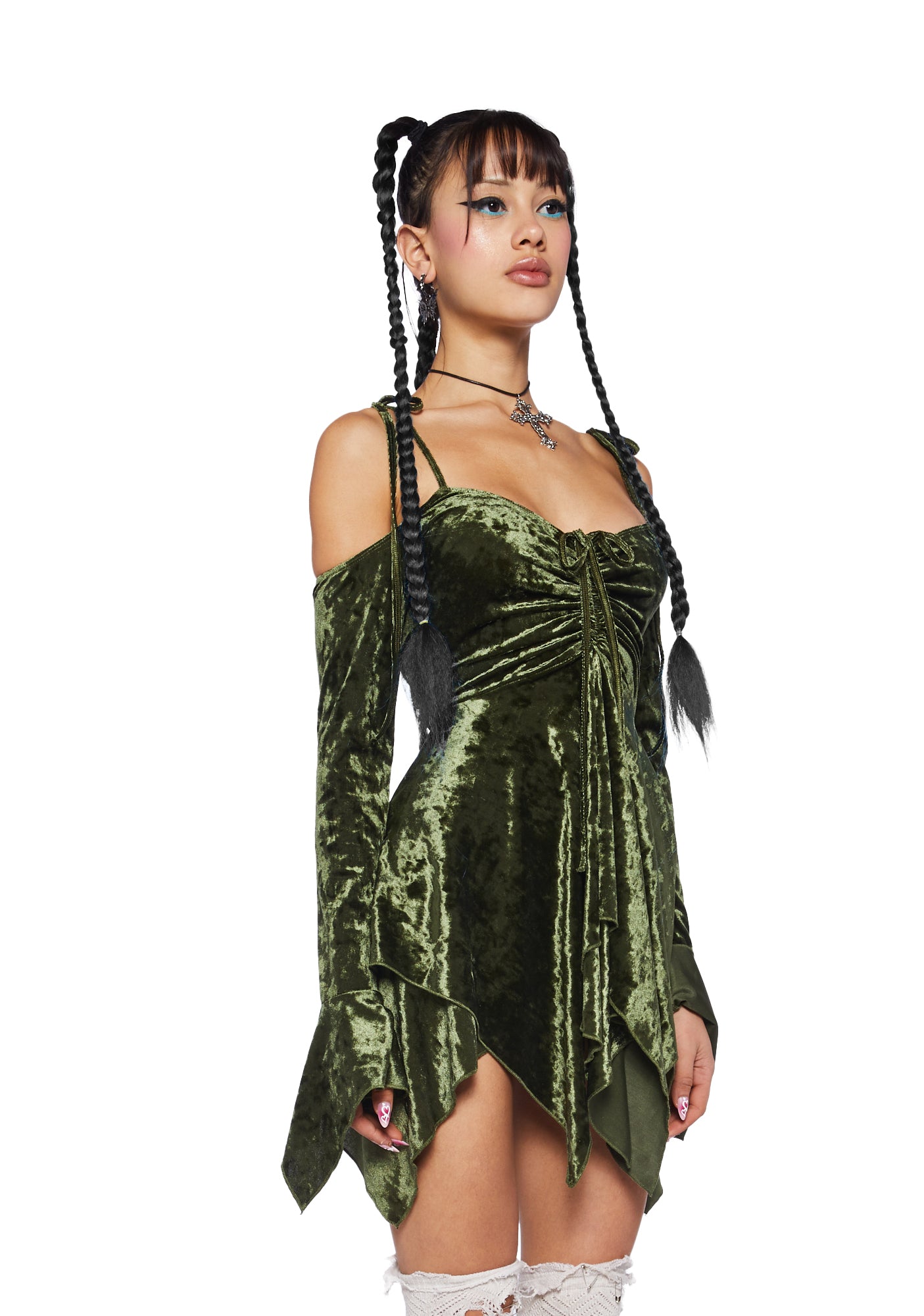 F Is For Fairies Handkerchief Dress - Olive Velvet - Image 4