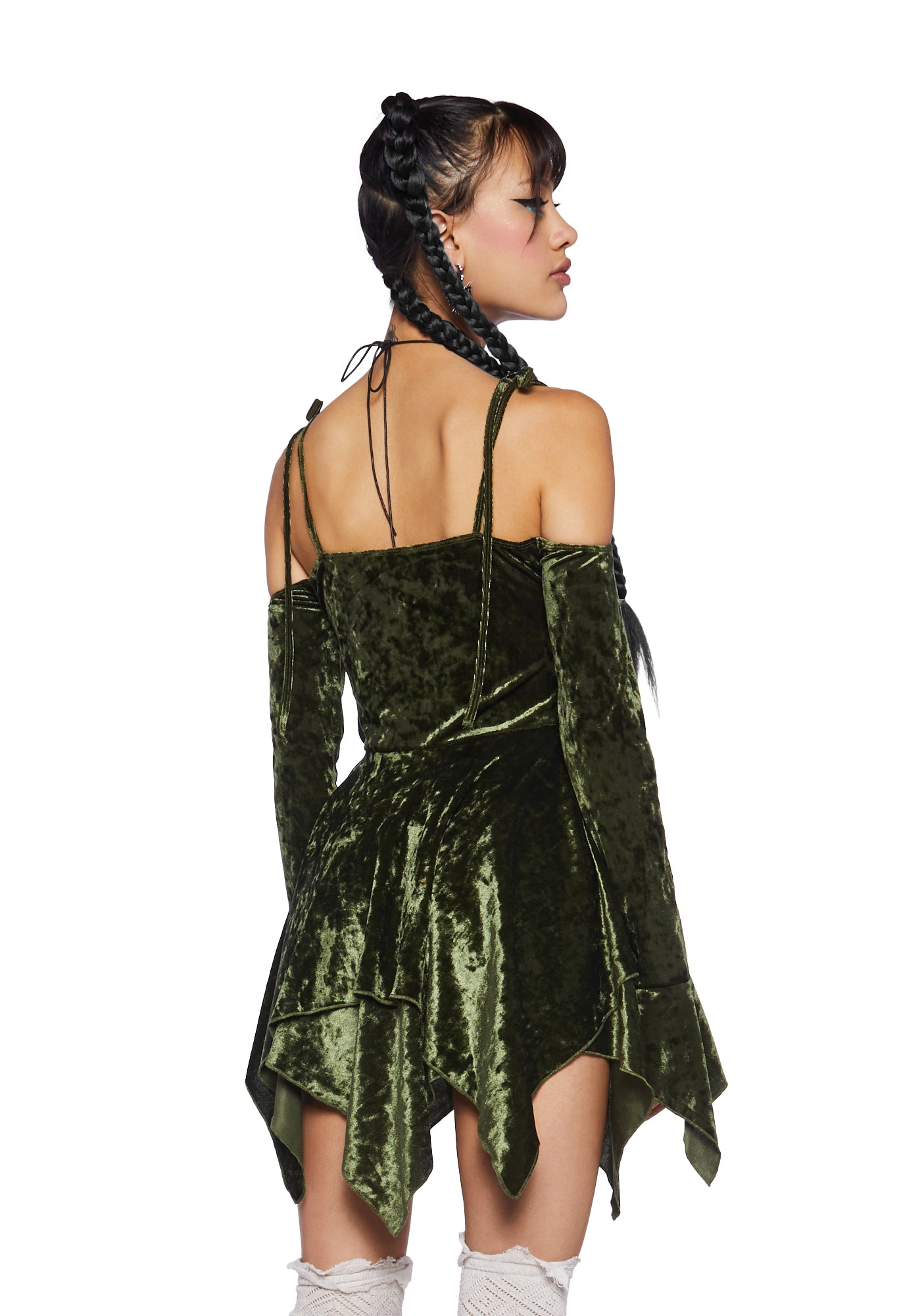 F Is For Fairies Handkerchief Dress - Olive Velvet - Image 5