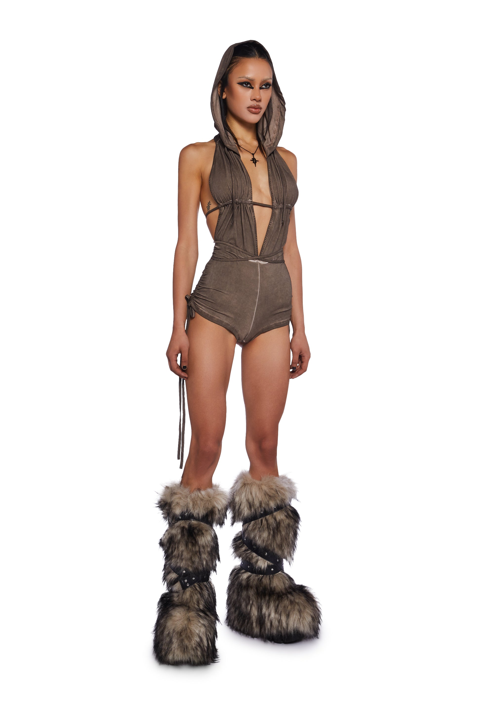 Downbeat Hooded Romper - Brown - Image 2