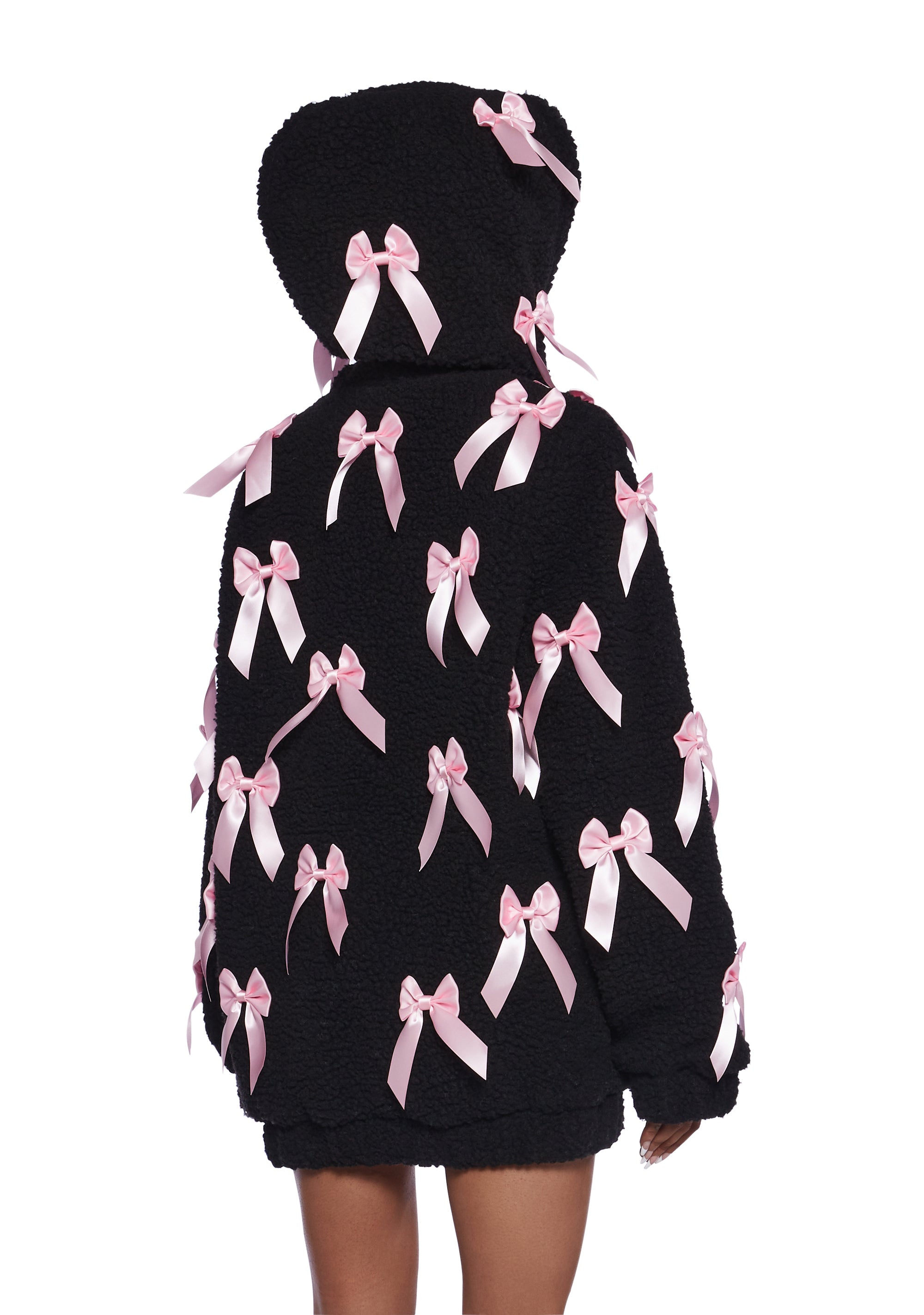 Pinky Promise Hooded Sherpa Jacket - Black - Image 4