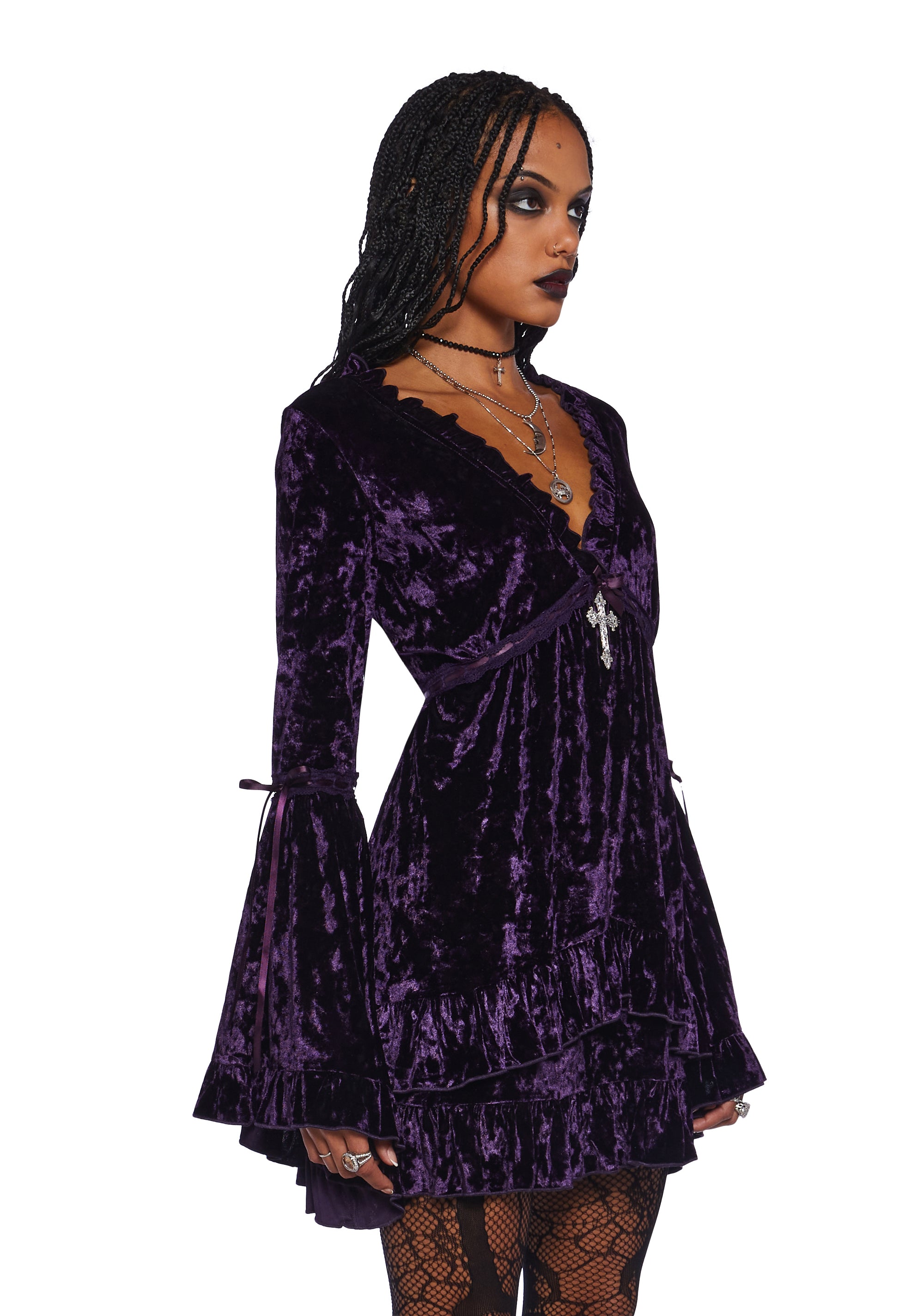 Real Divinity Mini Dress - Purple Velvet - Image 3