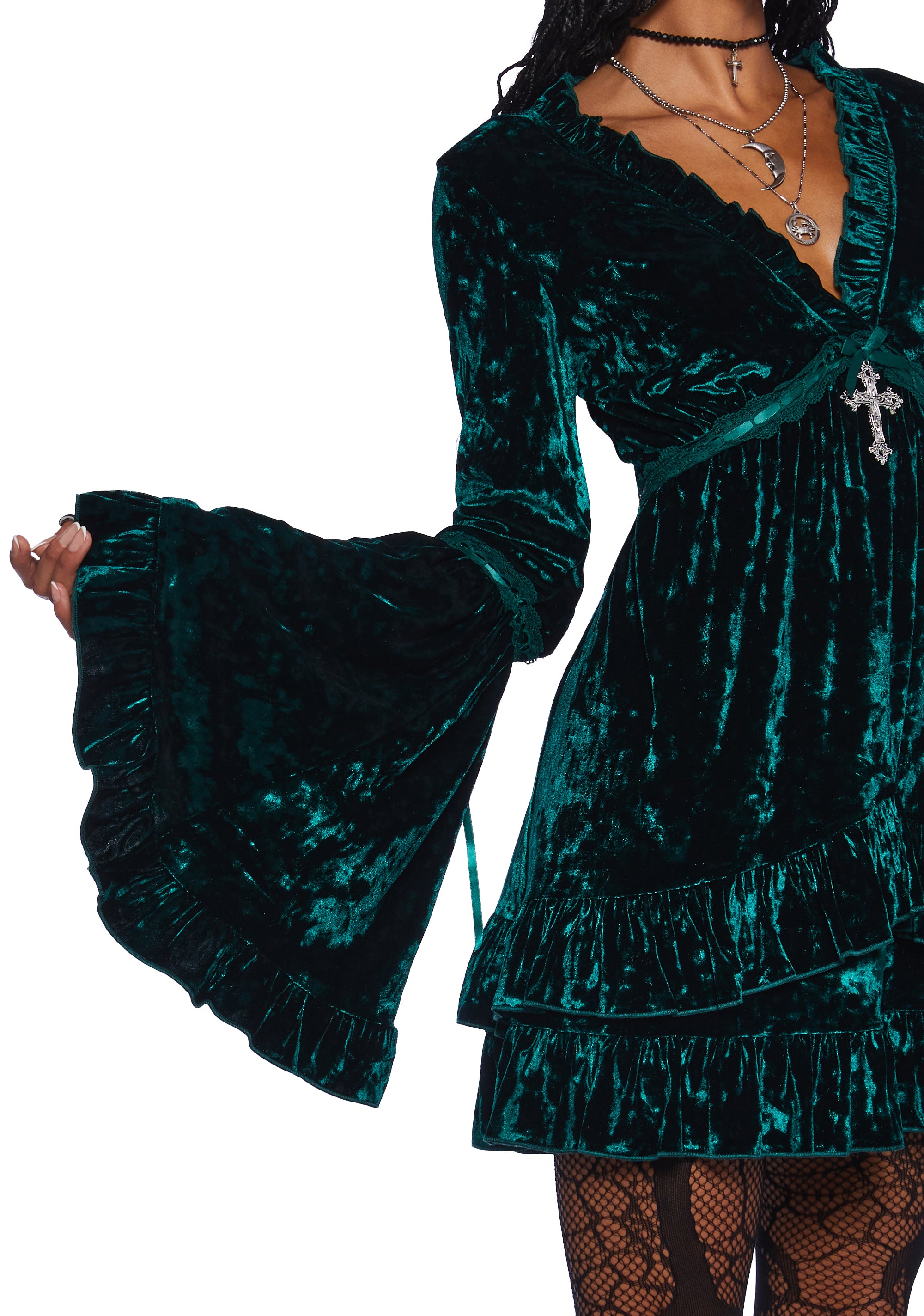 Real Divinity Mini Dress - Emerald Velvet - Image 5