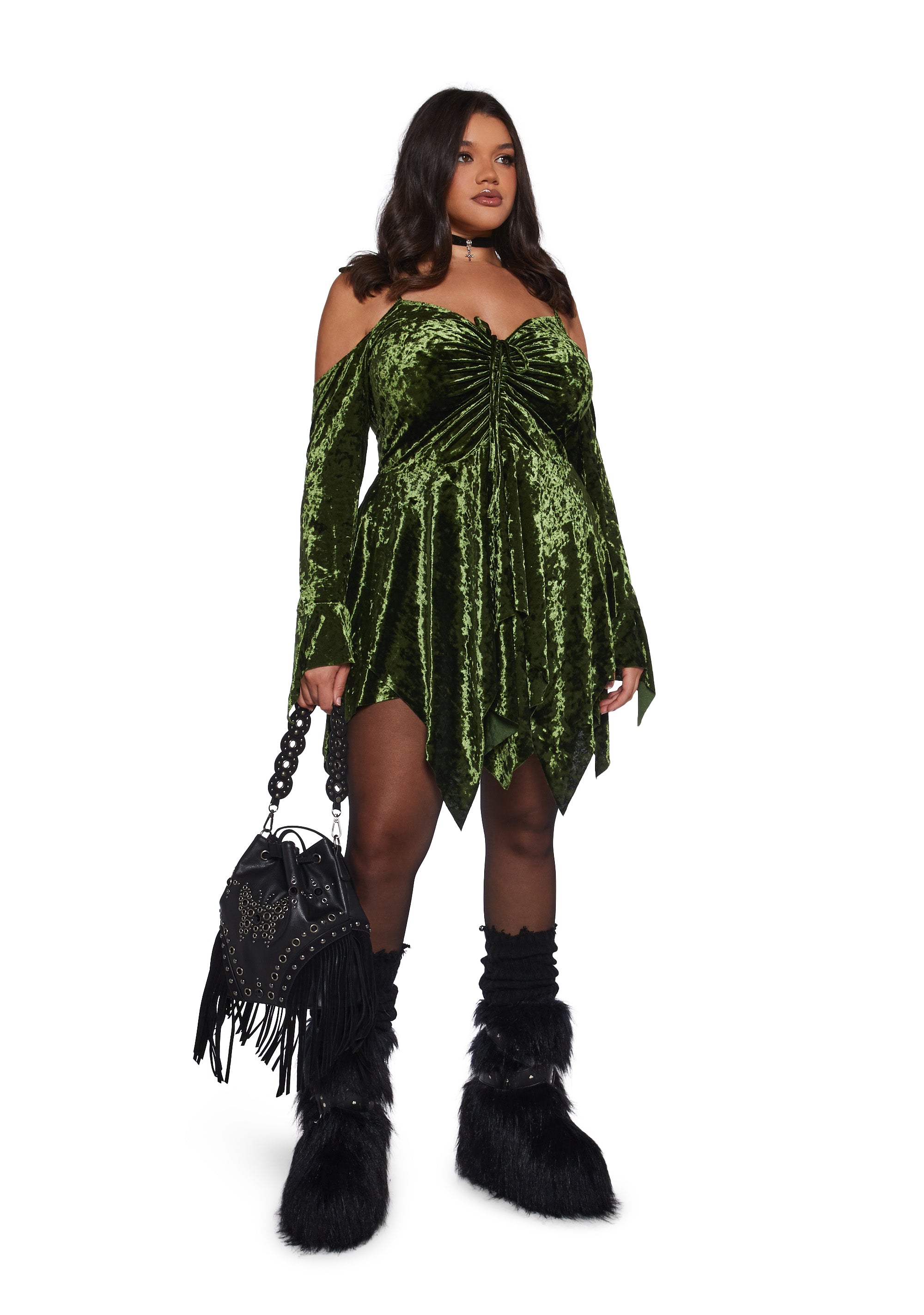 Plus F Is For Fairies Handkerchief Dress - Olive Velvet - Image 2