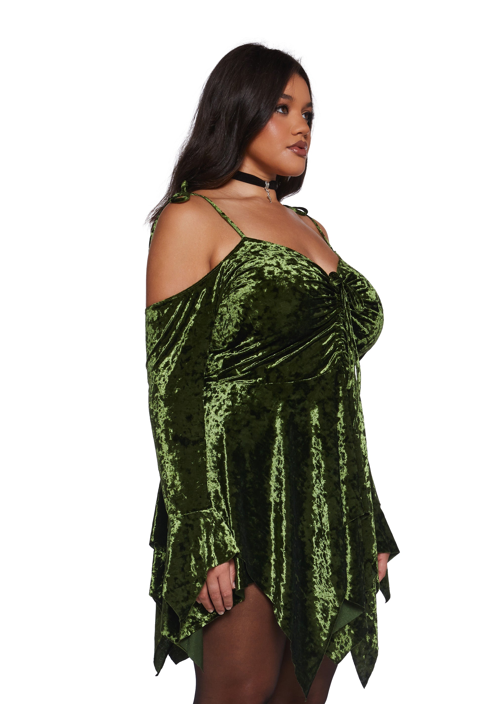 Plus F Is For Fairies Handkerchief Dress - Olive Velvet - Image 3