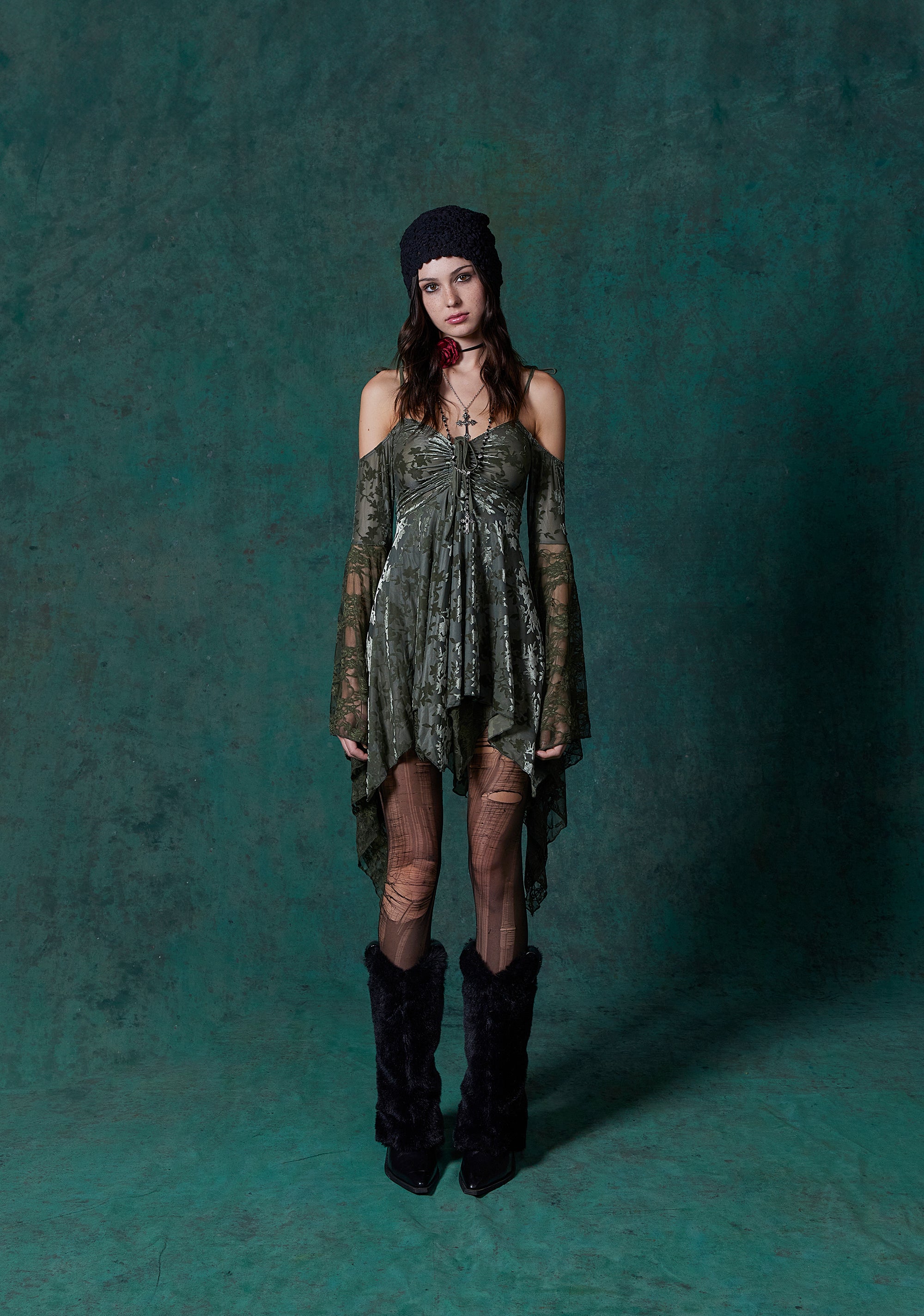 F Is For Fairies Handkerchief Dress - Green Velvet Lace - Image 12