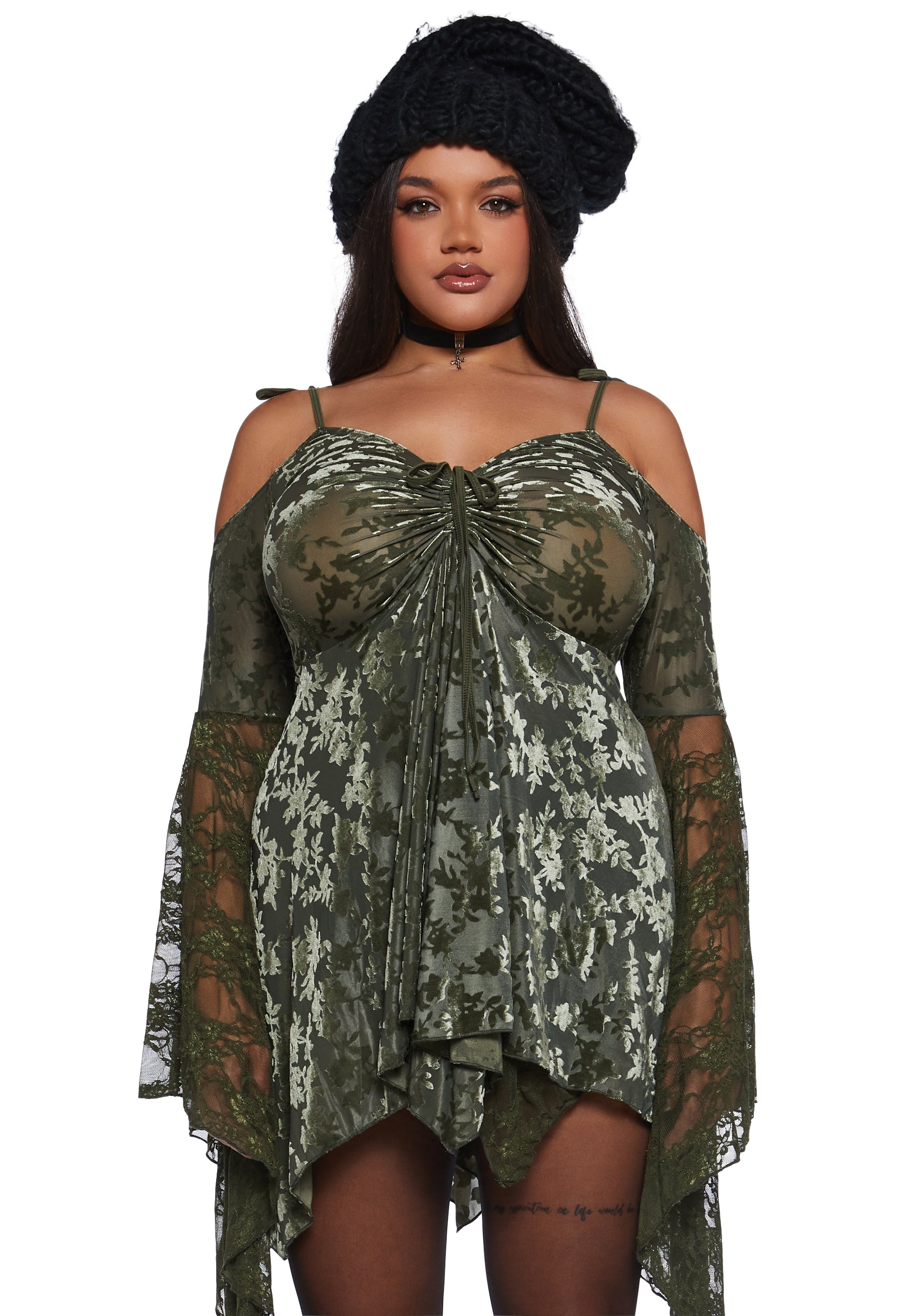 F Is For Fairies Handkerchief Dress - Green Velvet Lace - Image 6